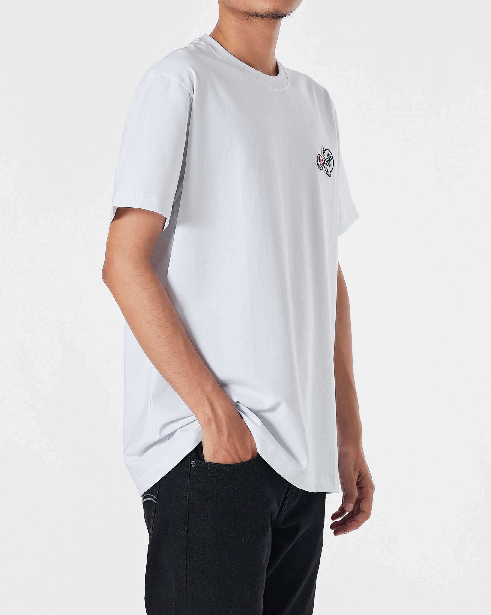 MON Logo Embroidered Men White T-Shirt 15.90