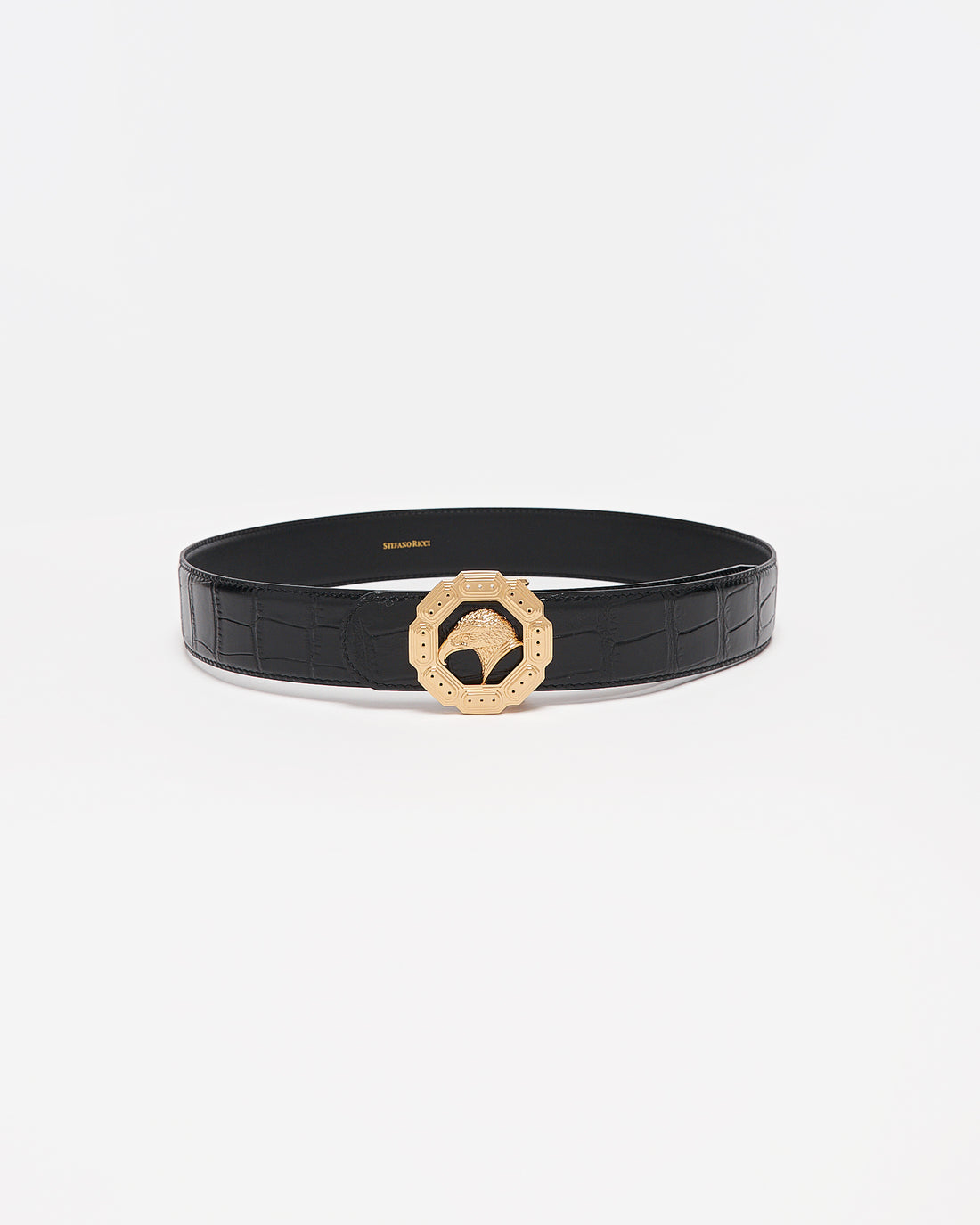 SR Gold Logo Men Black Leather Belt 94.90