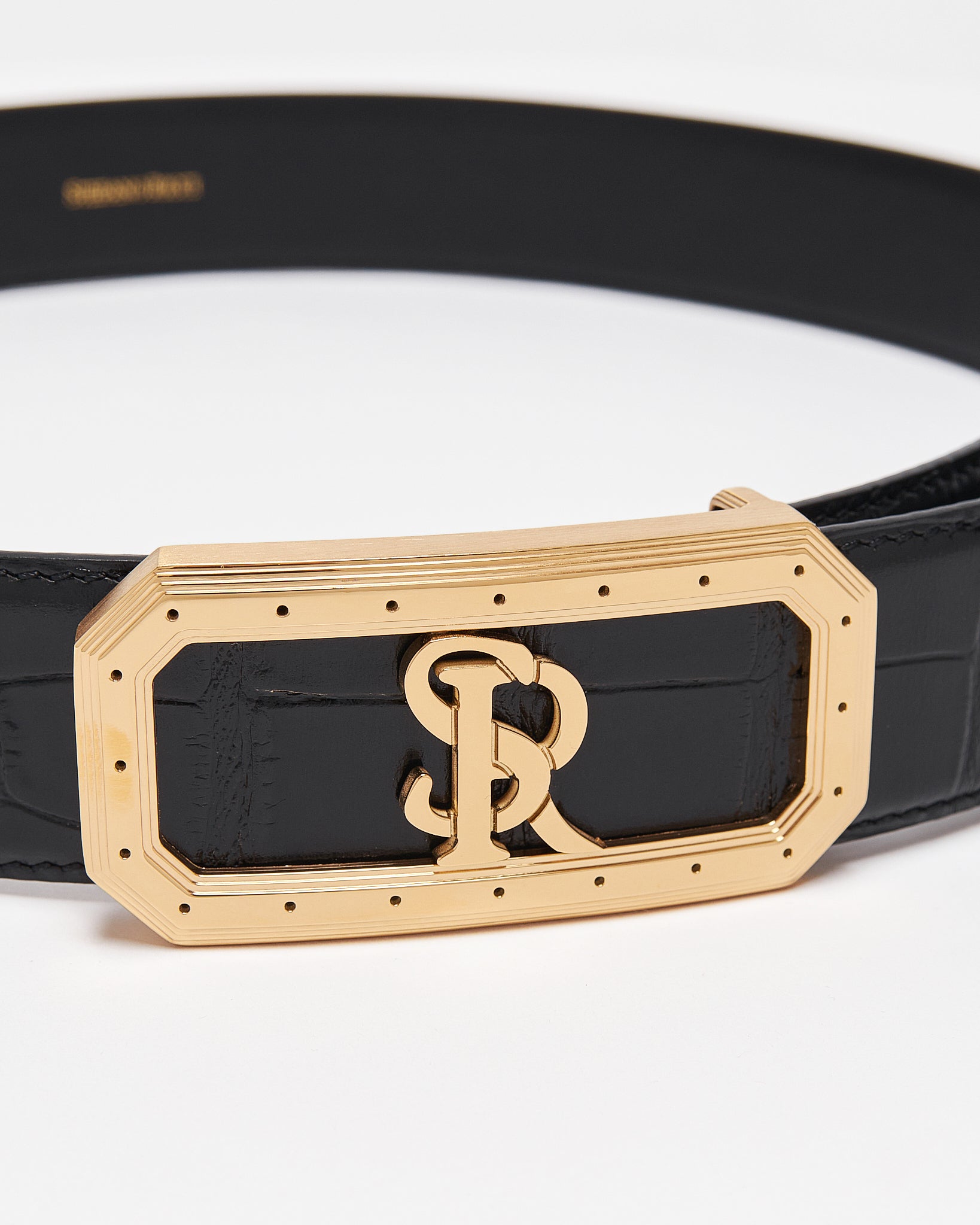 SR Gold Logo Men Black Leather Belt 95.90