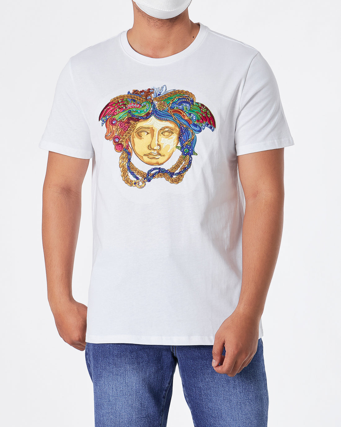 VER Rhinestone Medusa Men White T-Shirt 22.90