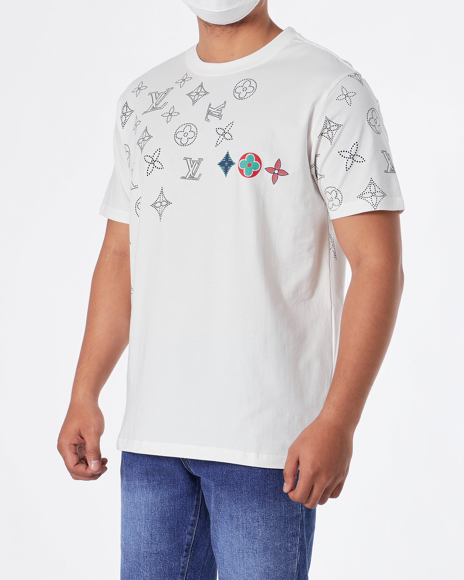 LV Monogram Embroidered Men White T-Shirt 22.90