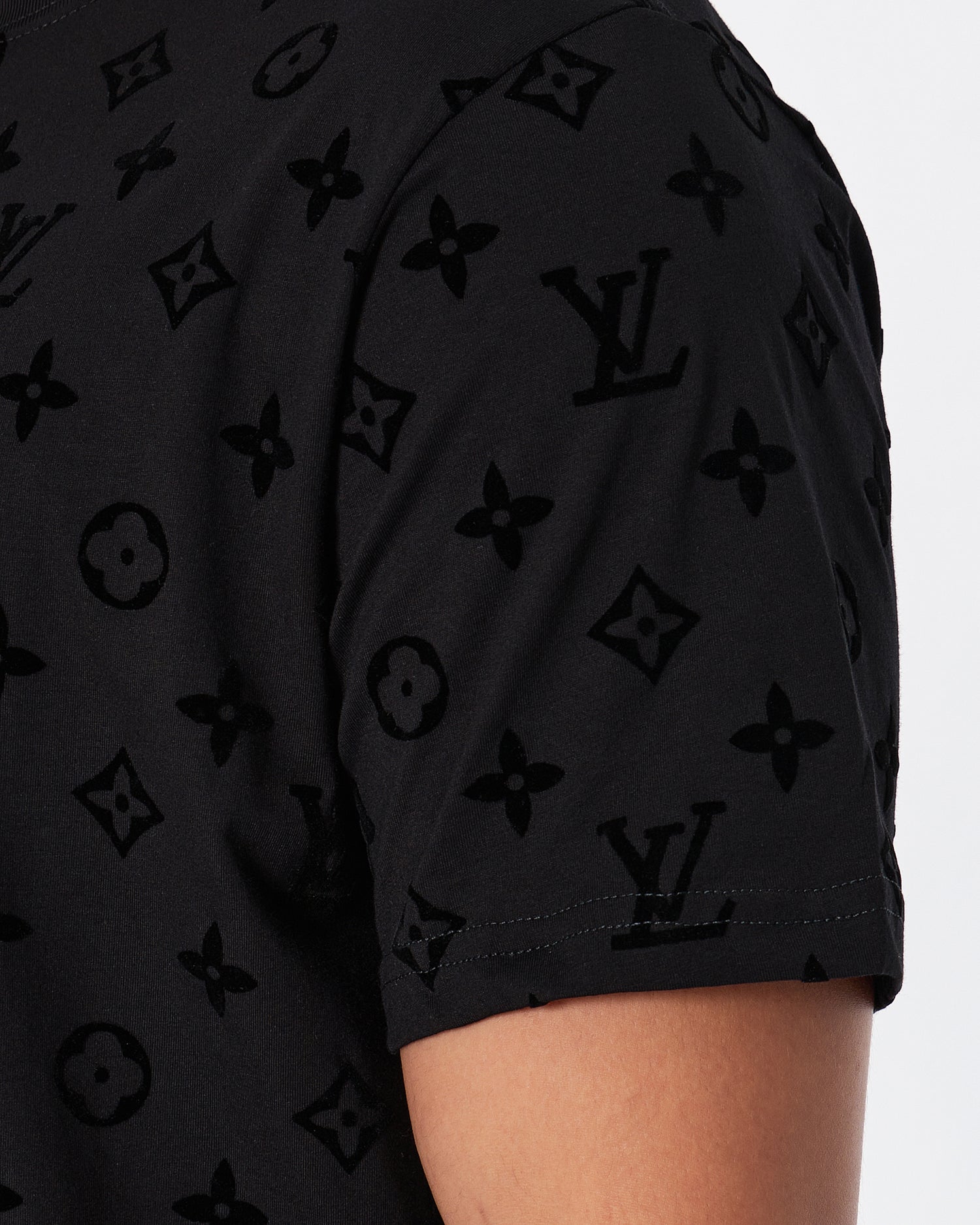 LV Monogram Embossed Over Printed Men Black T-Shirt 22.90