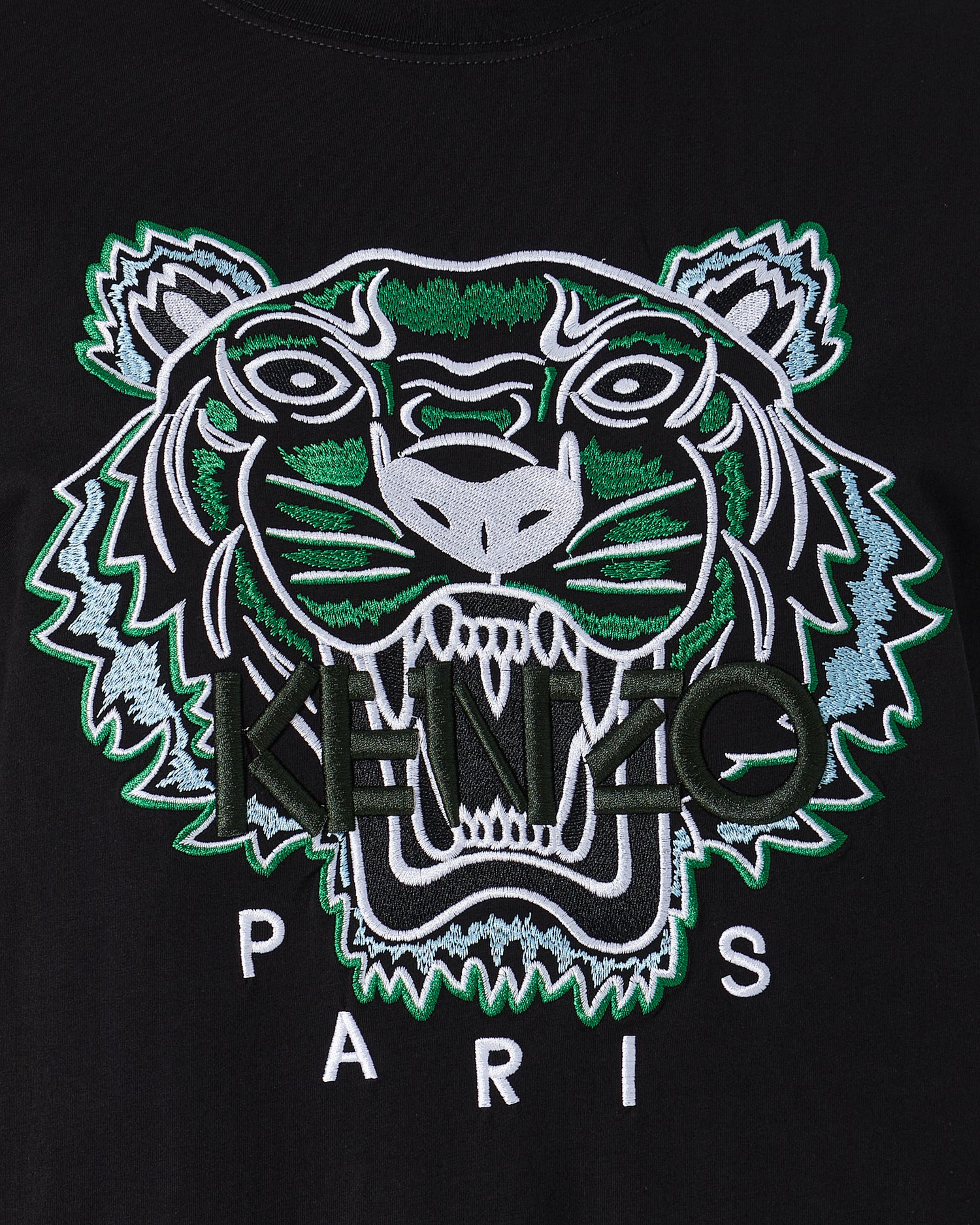 KEN Tiger Head Green Embroidered Unisex Black T-Shirt 23.90