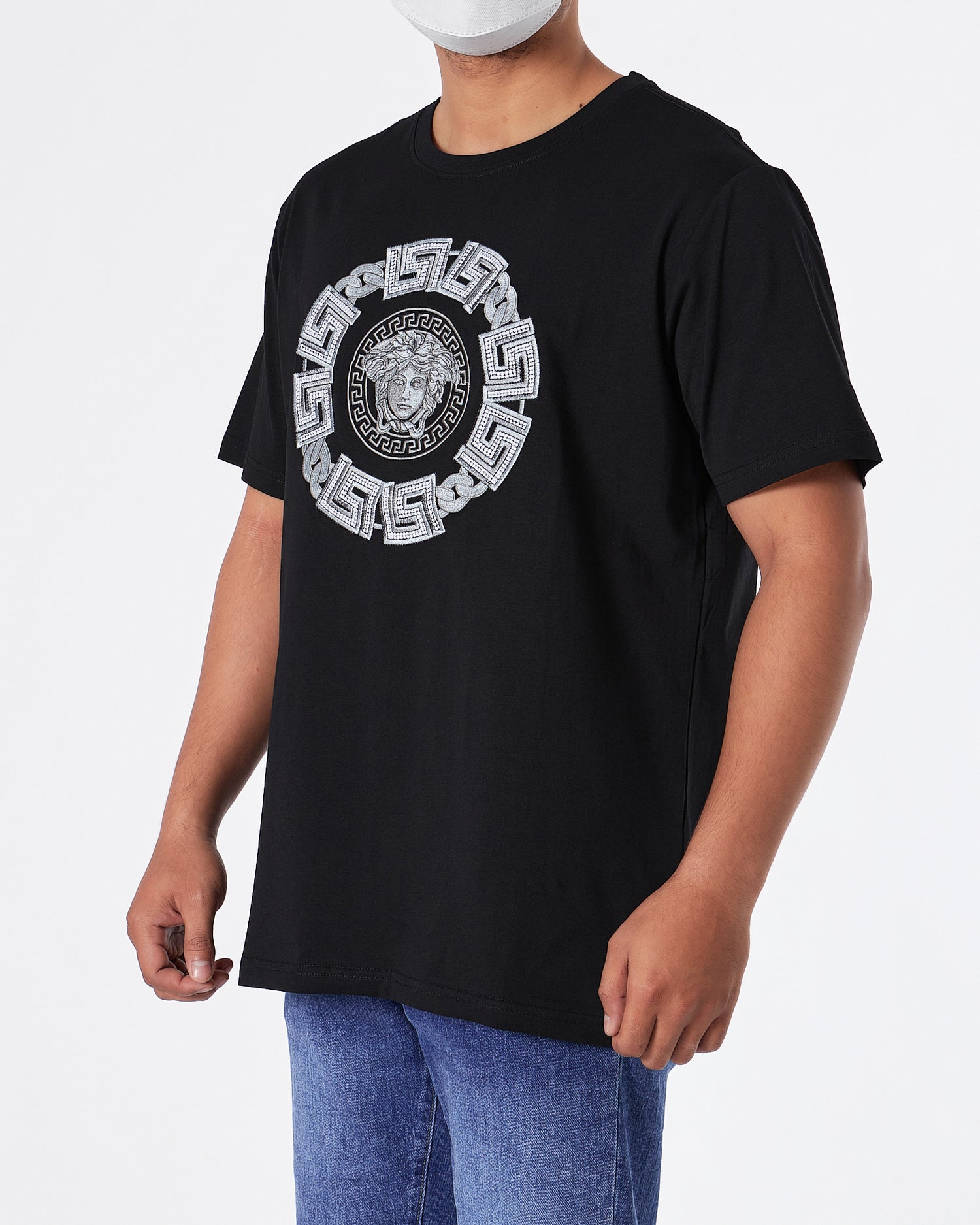 VER Medusa Silver Embroidered Men Black T-Shirt 24.90