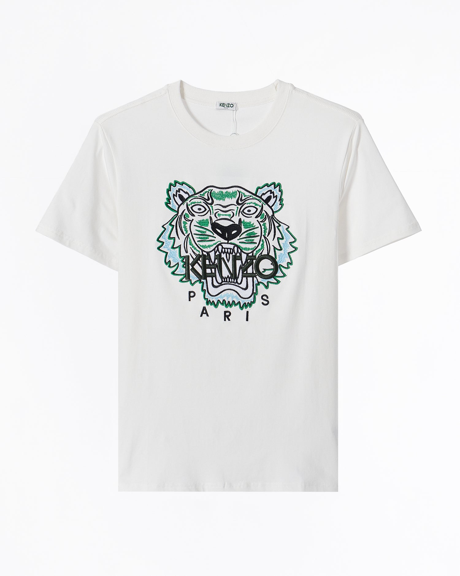 KEN Tiger Head Green Embroidered Unisex White T-Shirt 23.90