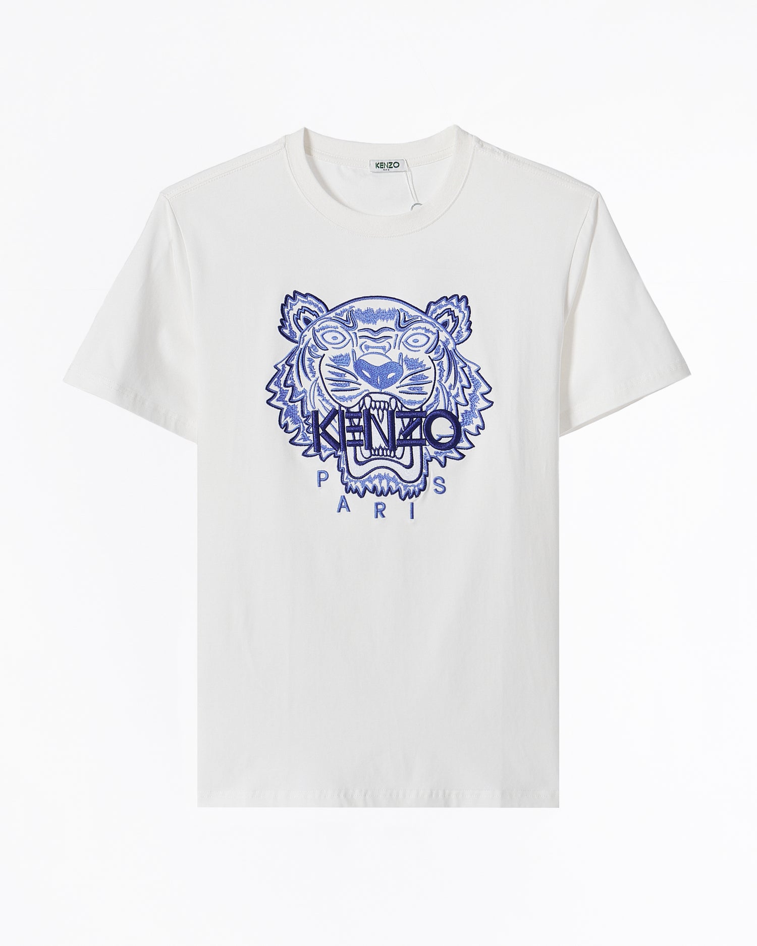 KEN Tiger Head Blue Embroidered Unisex White T-Shirt 23.90