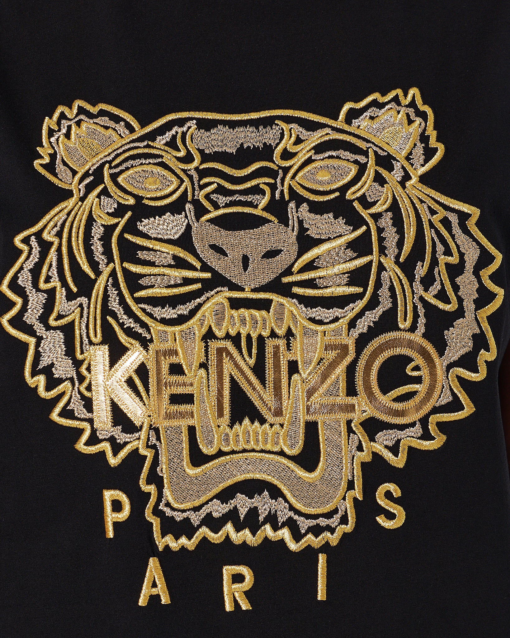 KEN Tiger Head Gold Embroidered Unisex Black T-Shirt 24.90
