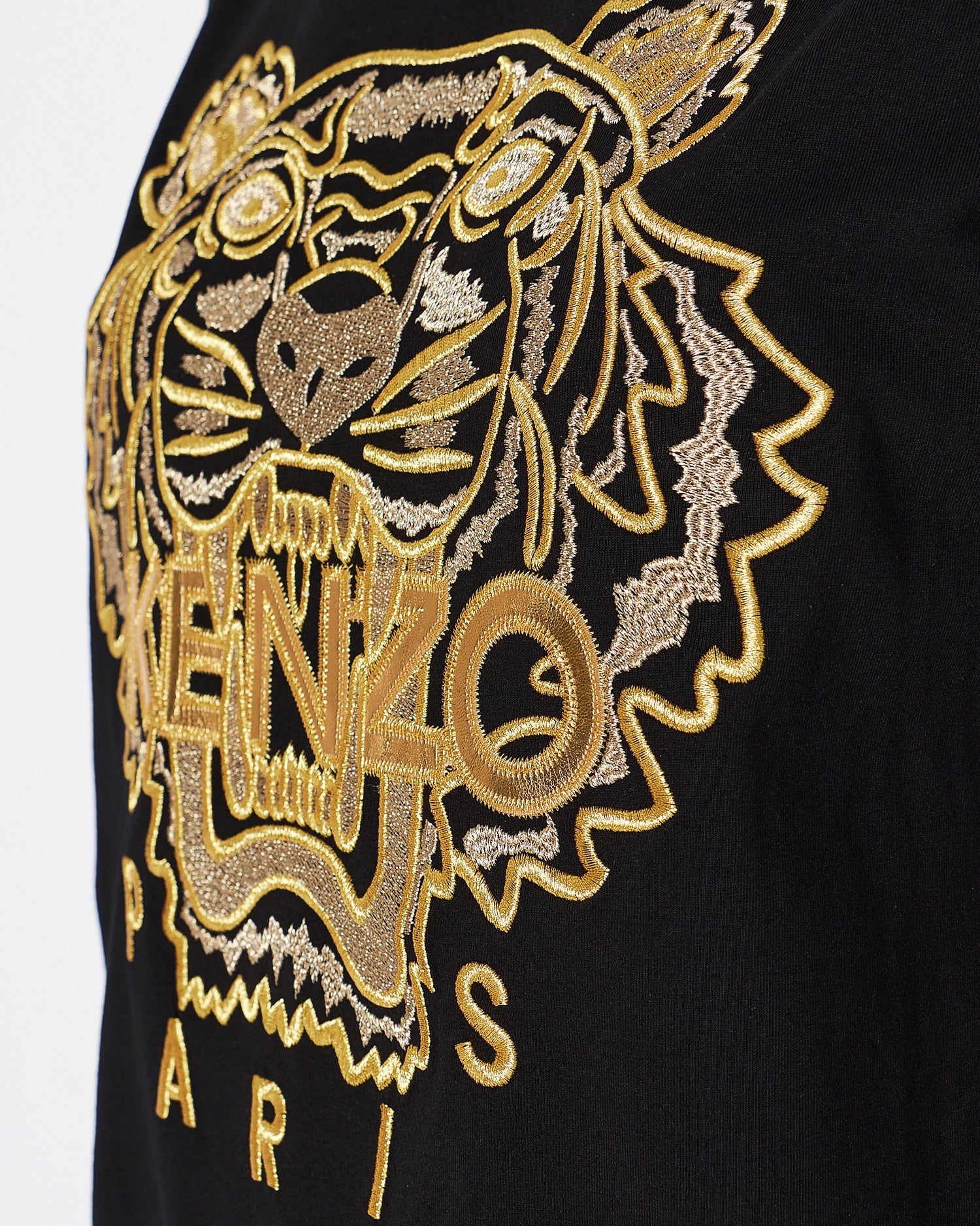 KEN Tiger Head Gold Embroidered Unisex Black T-Shirt 24.90