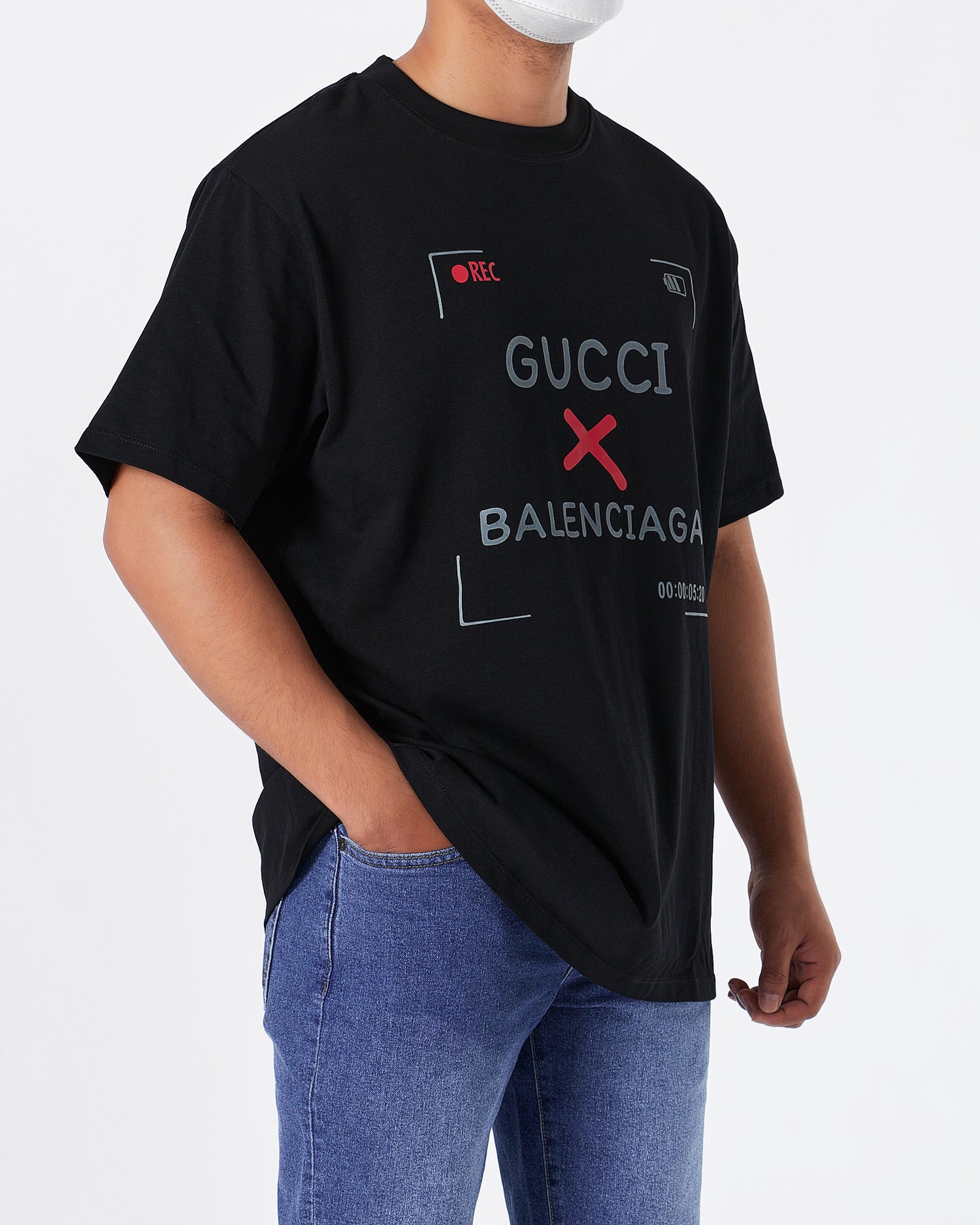 GUC x BAL Men Black T-Shirt 20.90