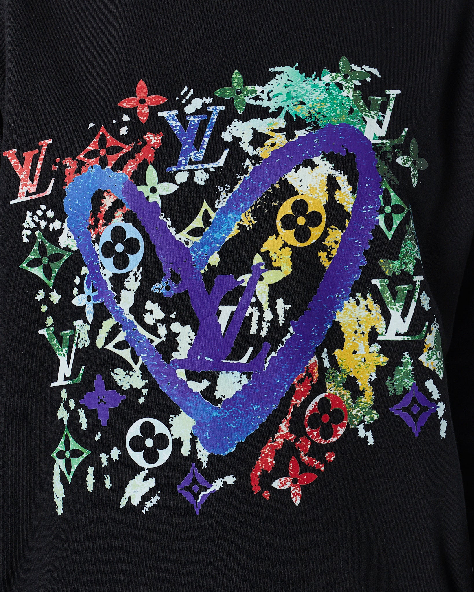 LV Heart Colorful Monogram Unisex Black Sweater 34.90