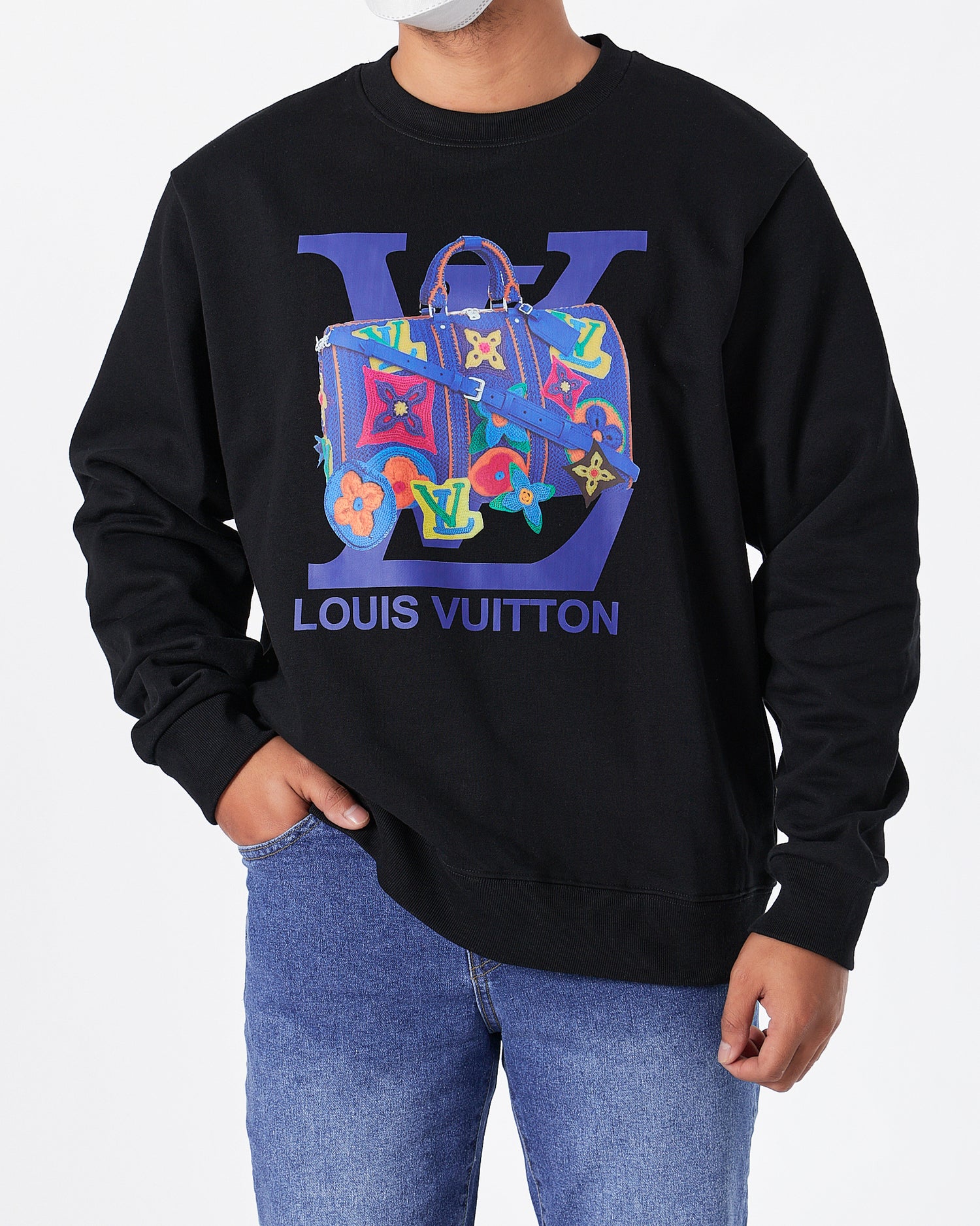 LV Colorful Monogram Unisex Black Sweater 34.90