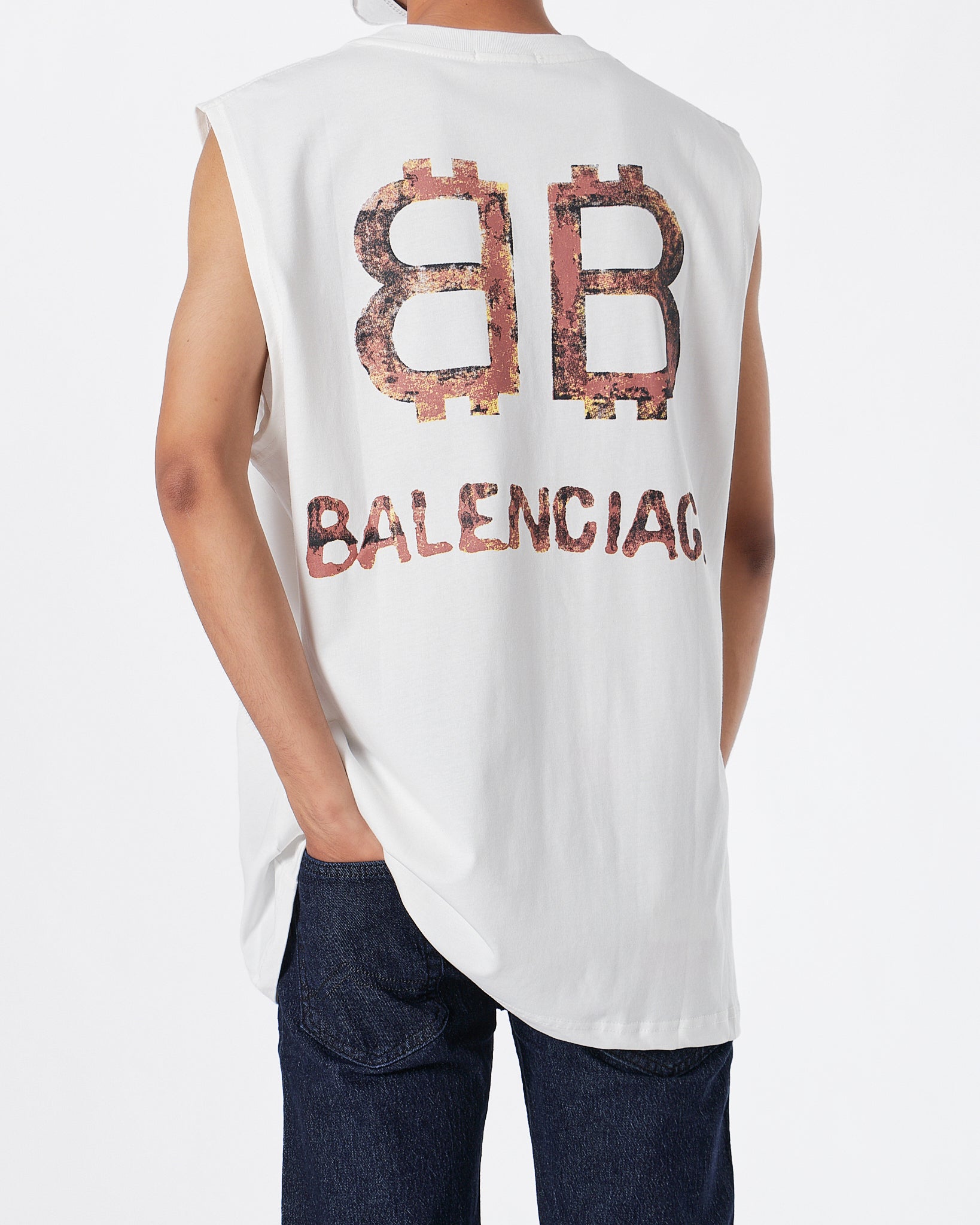 BAL Front and Back Printed Men White Tank Top 23.90
