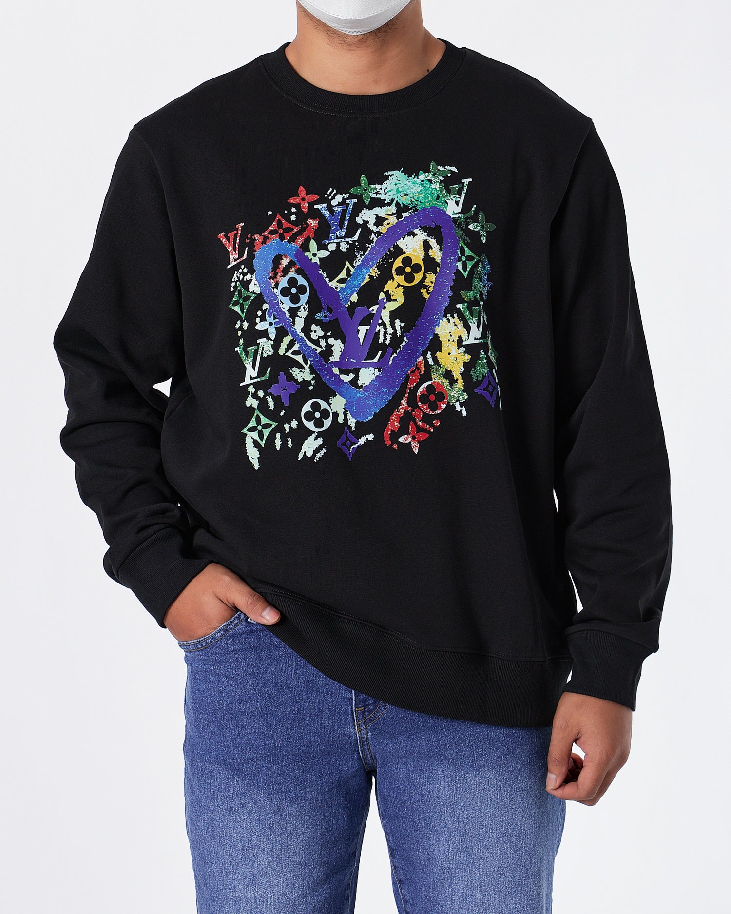 LV Heart Colorful Monogram Unisex Black Sweater 34.90