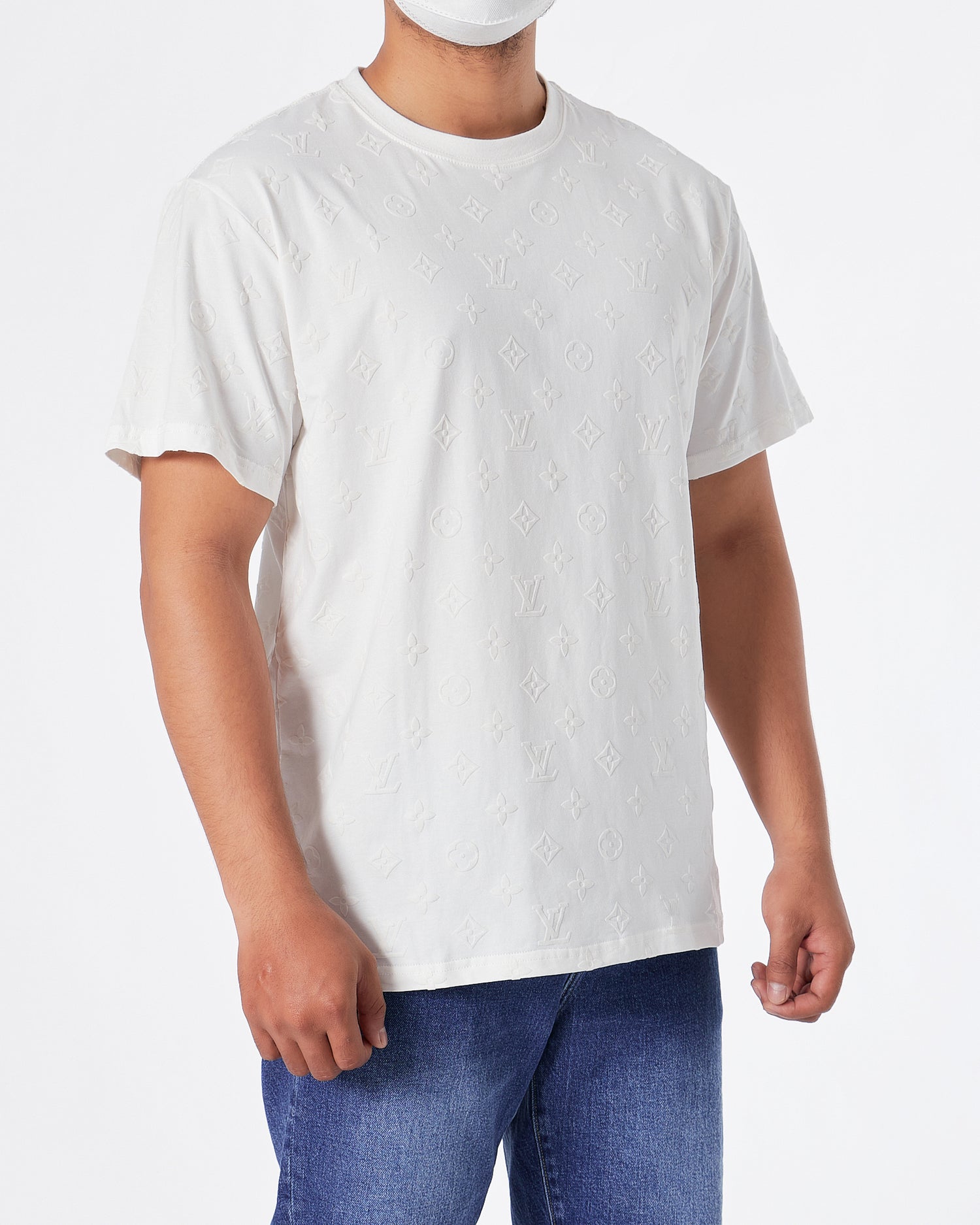 LV Monogram Embossed Over Printed Men White T-Shirt 22.90