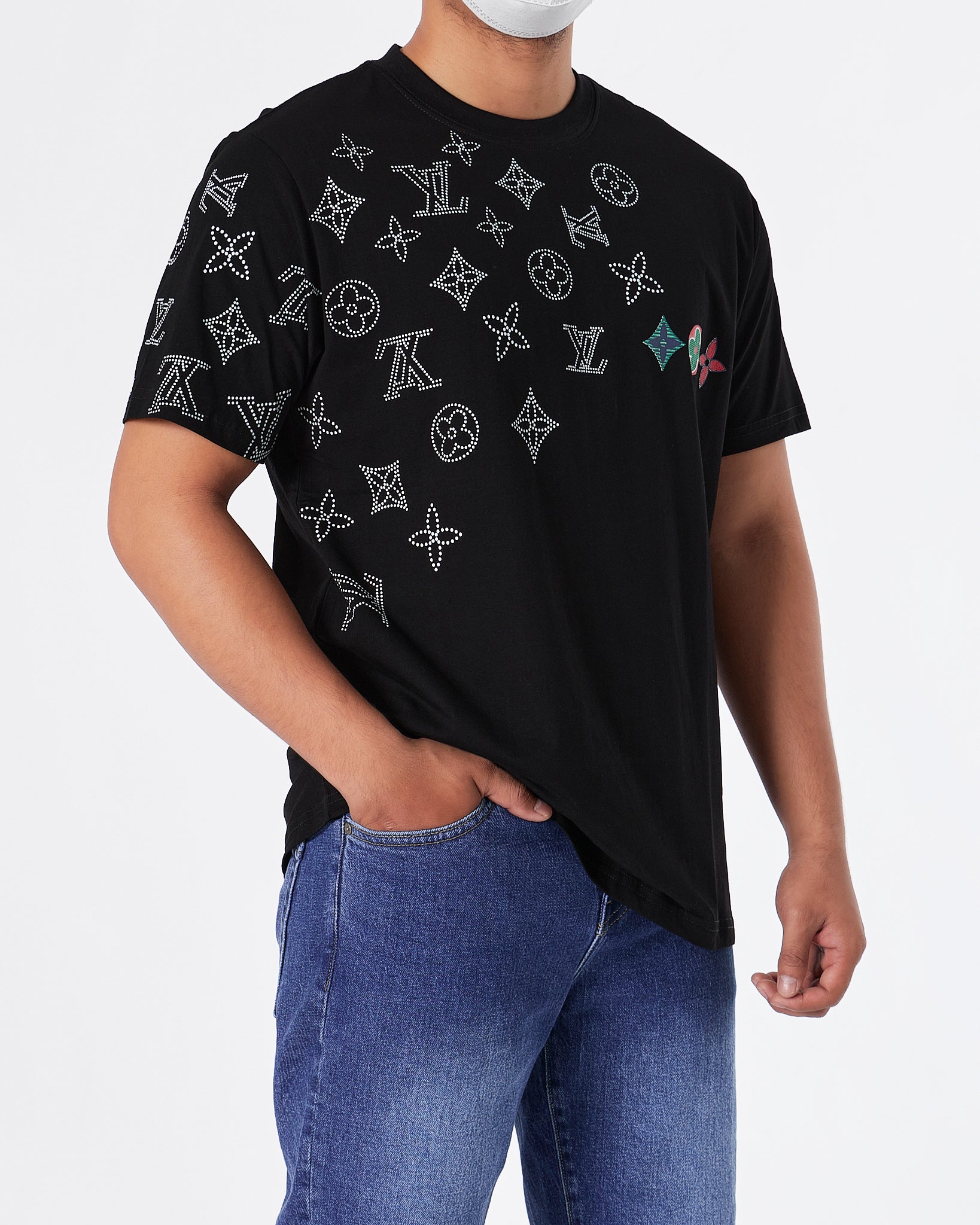 LV Monogram Embroidered Men Black T-Shirt 22.90