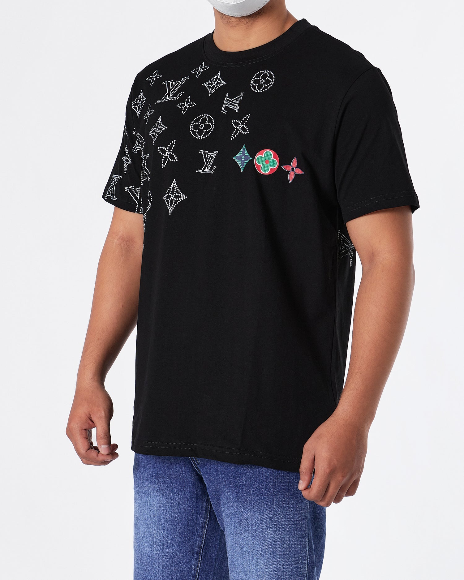 LV Monogram Embroidered Men Black T-Shirt 22.90