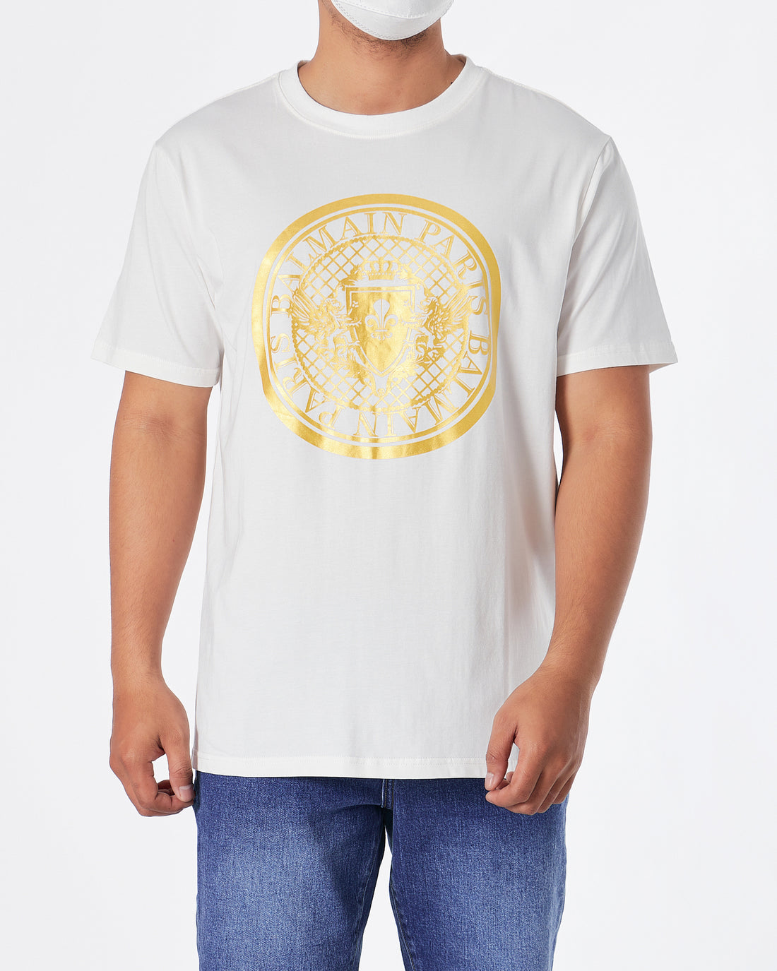 BAM Round Gold Printed Men White T-Shirt 20.90