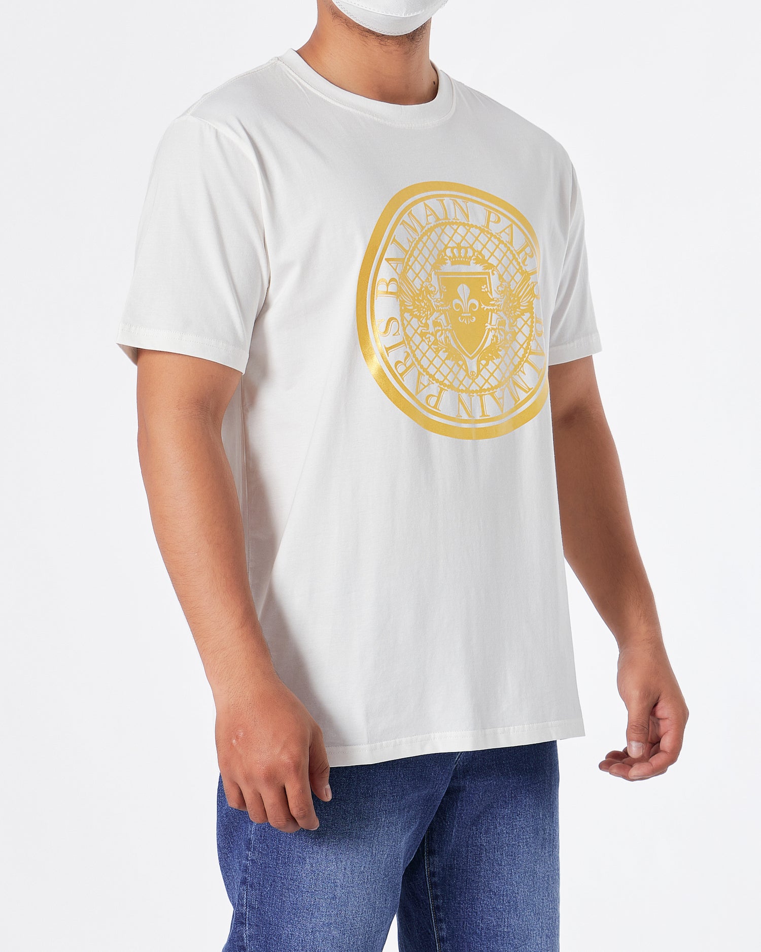 BAM Round Gold Printed Men White T-Shirt 20.90