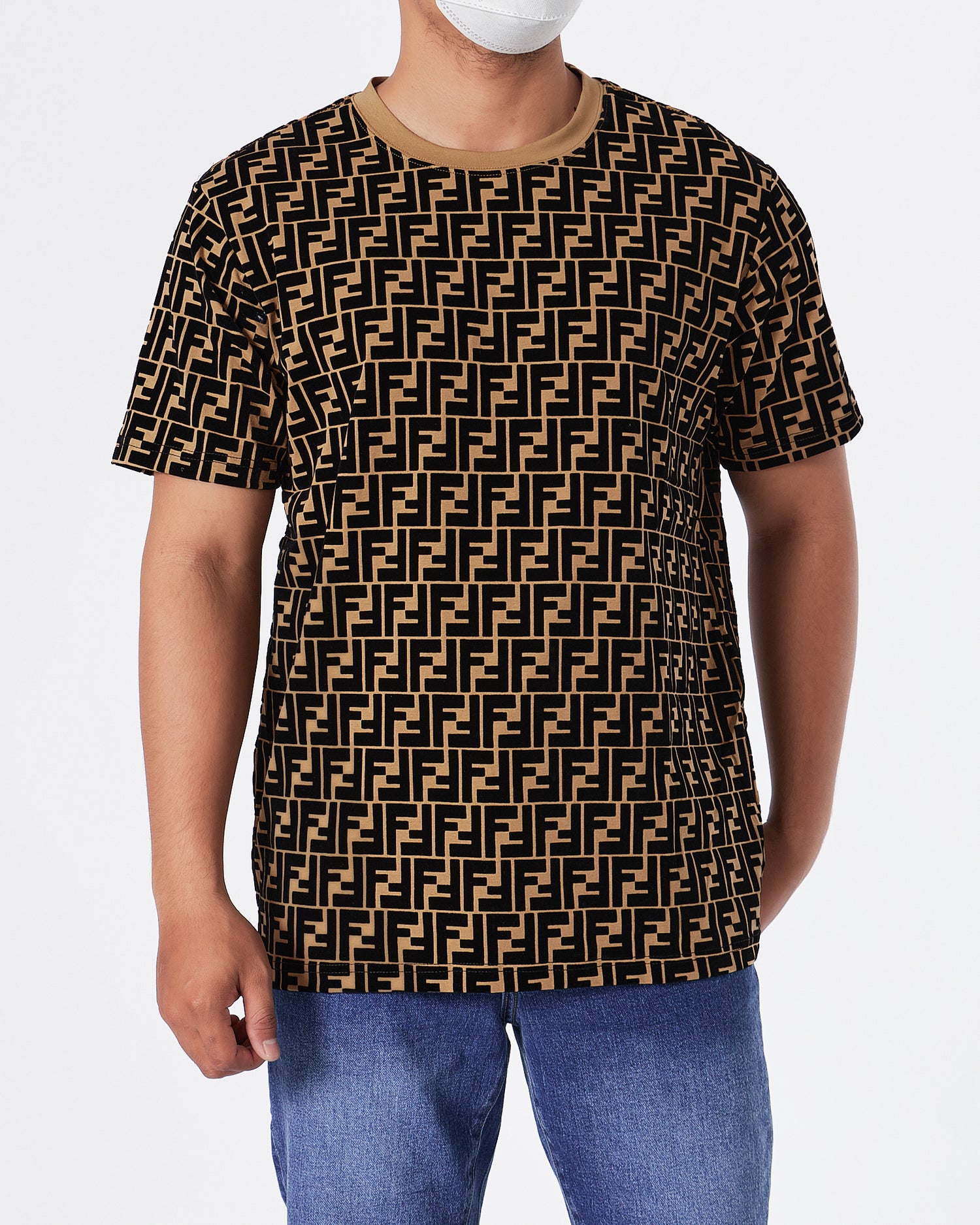 FEN Monogram Velvet Over Printed Men Brown T-Shirt 23.90