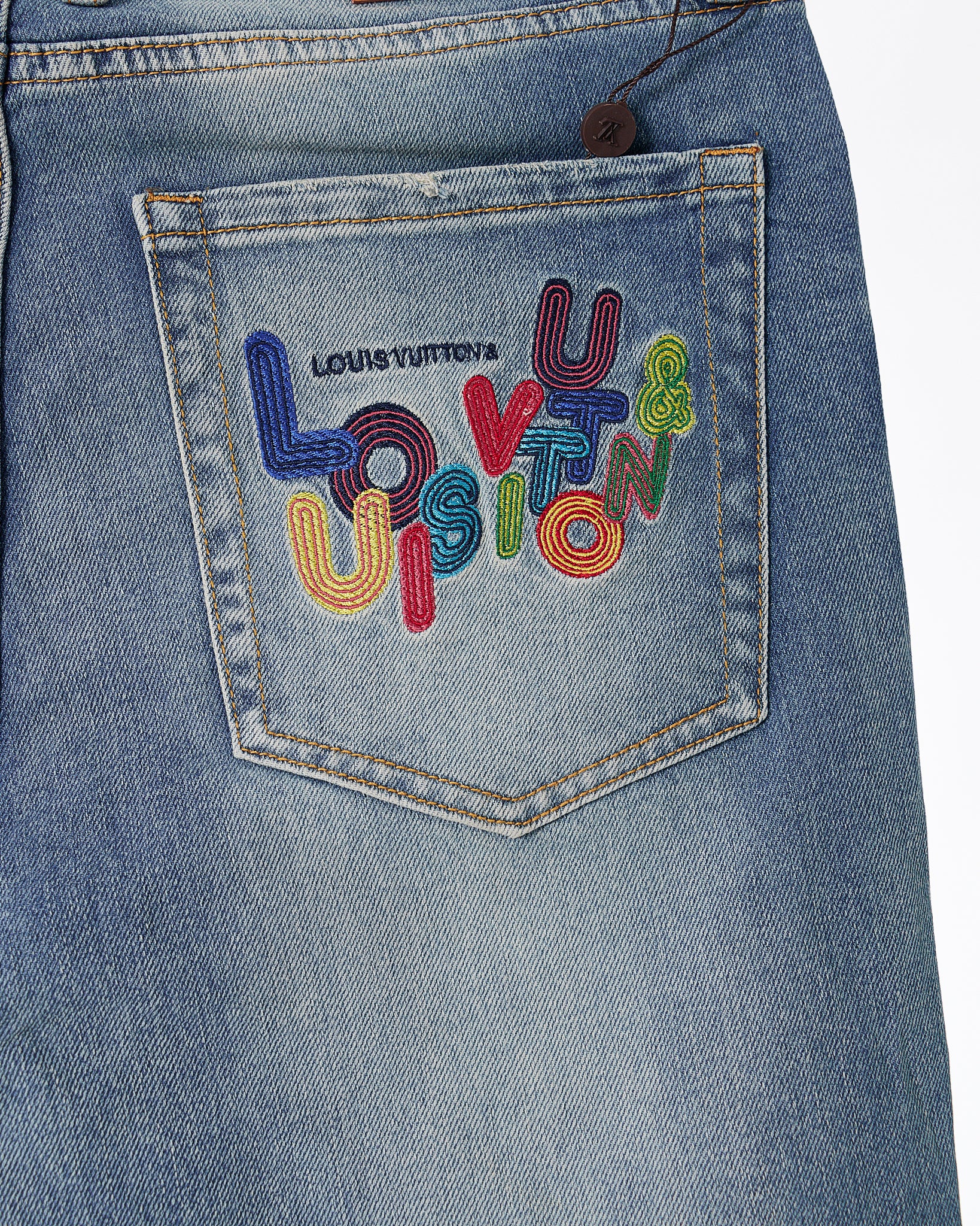 LV Colorful Logo Embroidered Men Blue Jeans 72.90