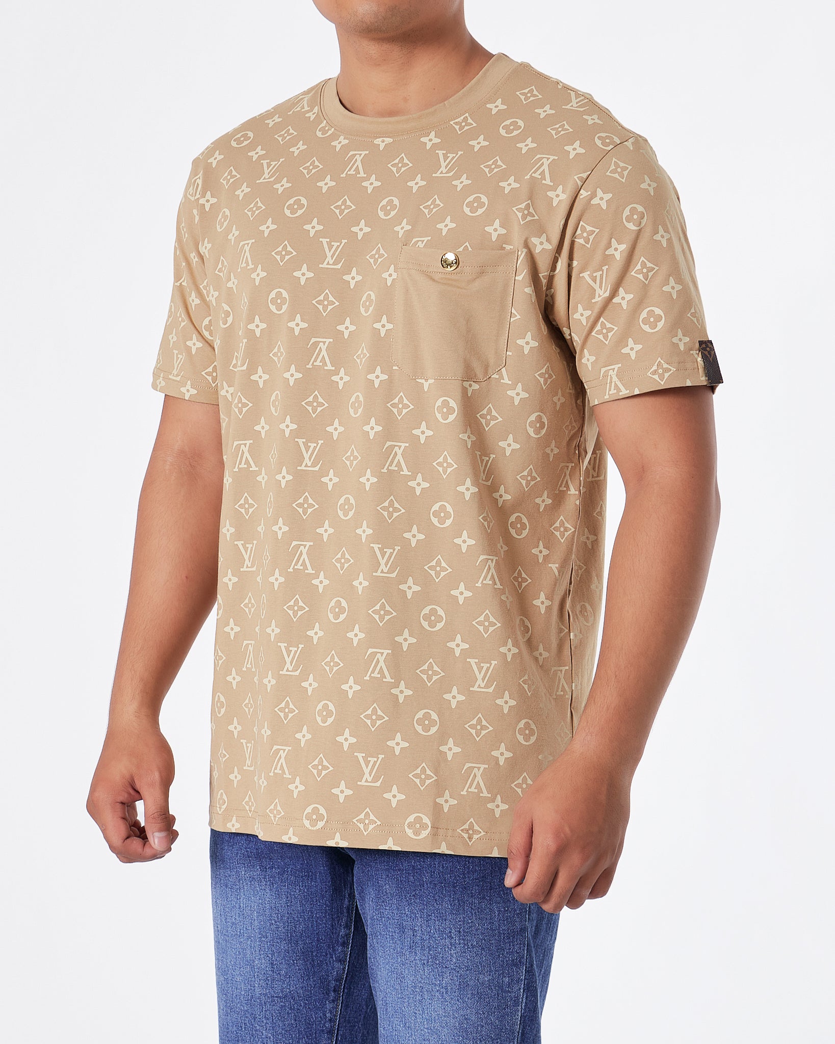 LV Monogram Over Printed Men Cream  T-Shirt 24.90