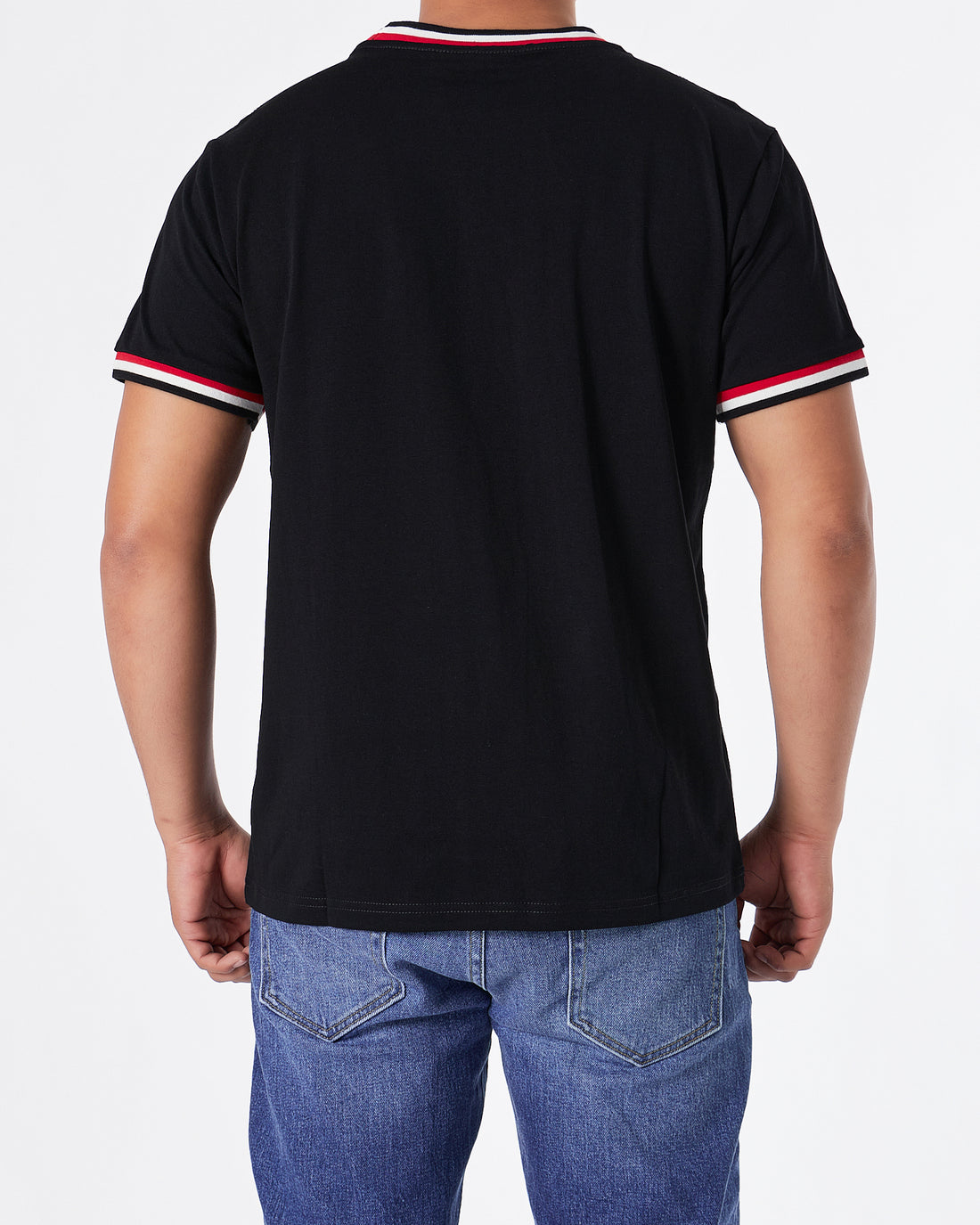 MON Stripe Collar Men Black T-Shirt 23.90