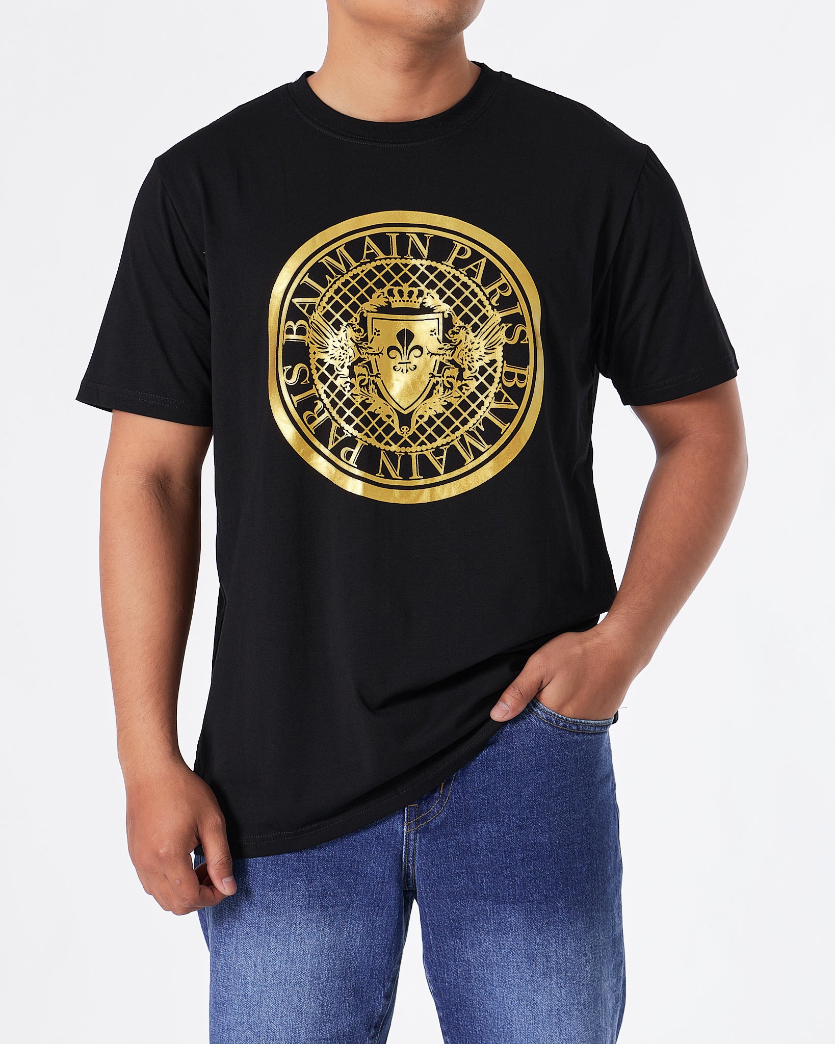 BAM Round Gold Printed Men Black T-Shirt 20.90