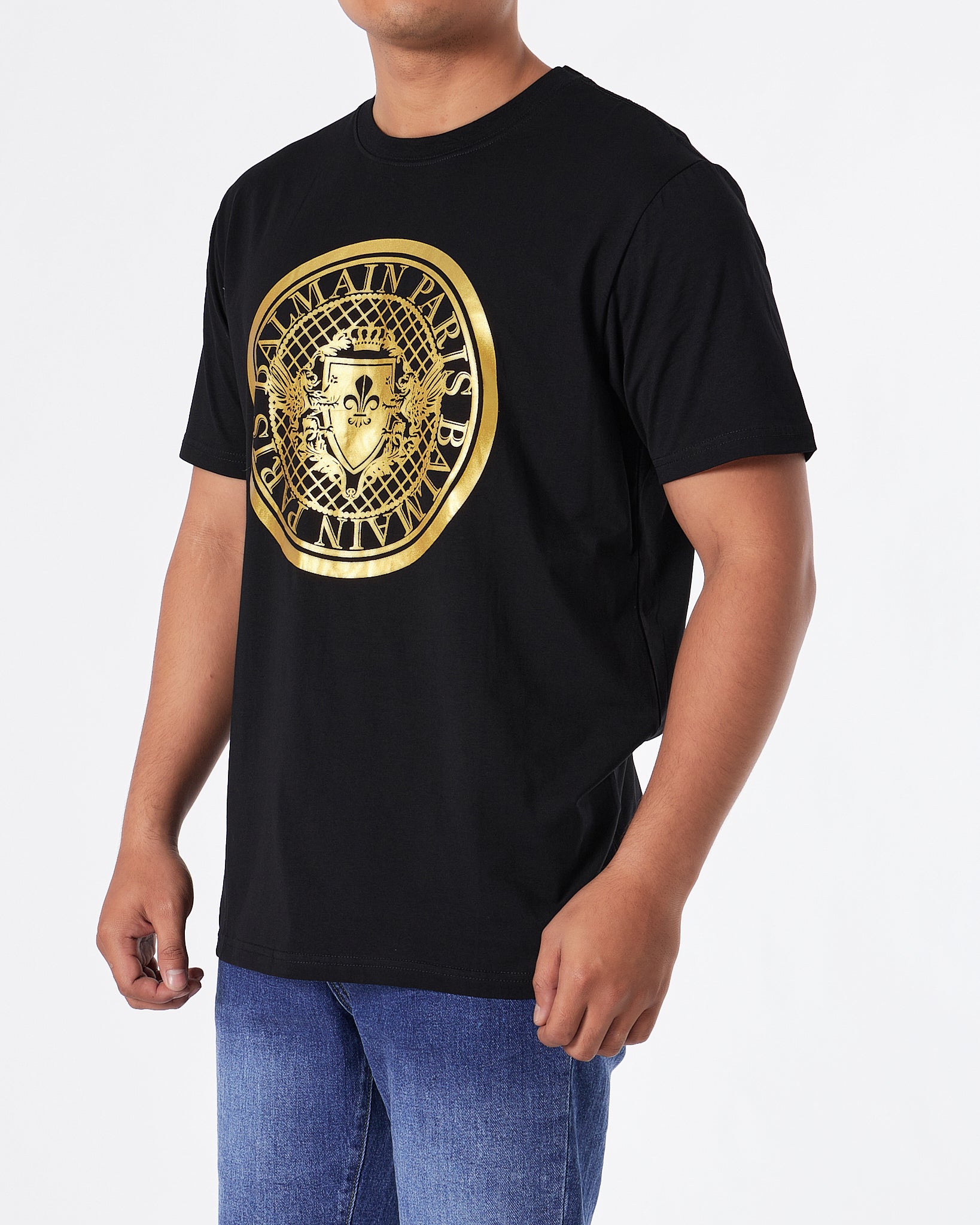 BAM Round Gold Printed Men Black T-Shirt 20.90