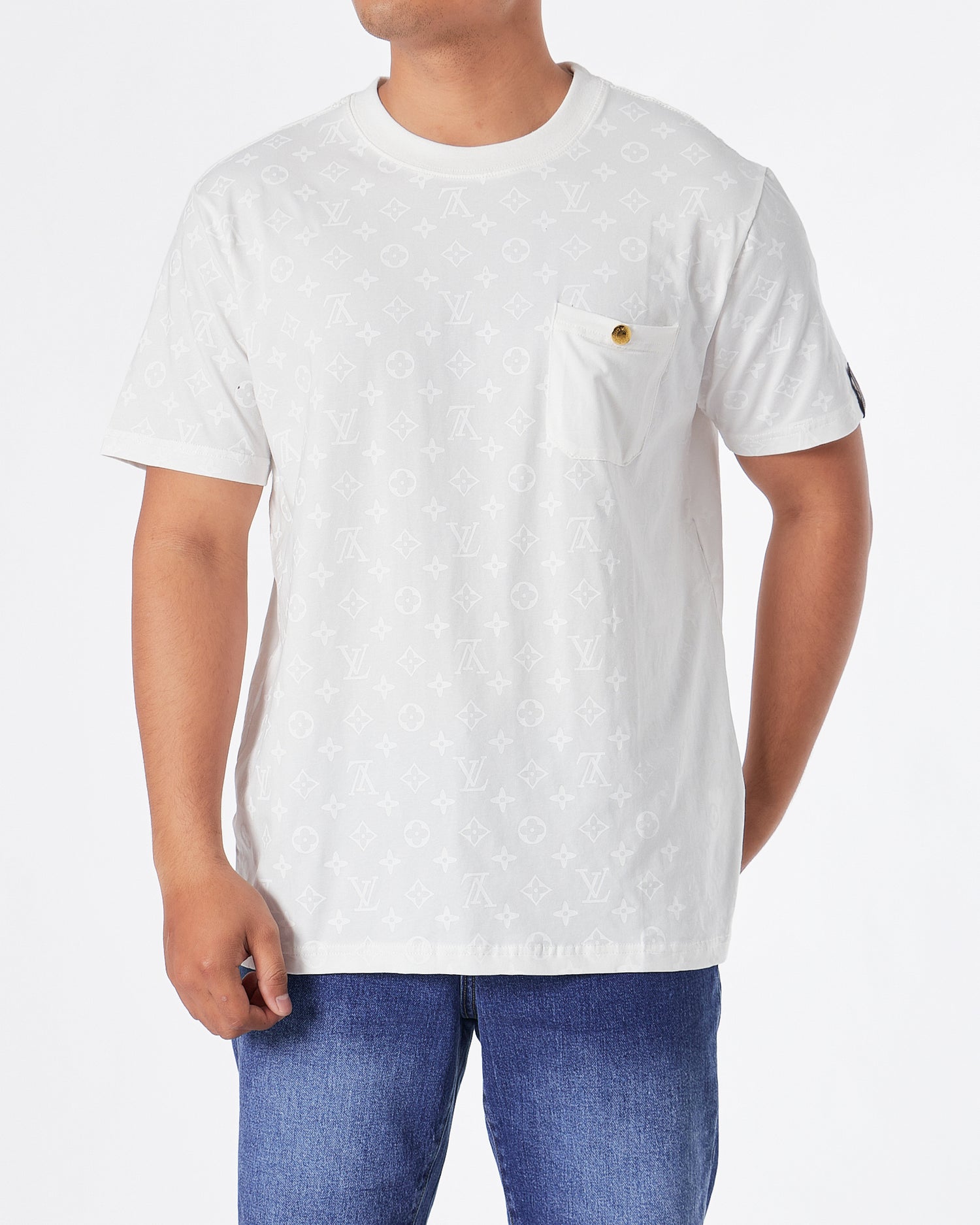 LV Monogram Over Printed Men White  T-Shirt 24.90