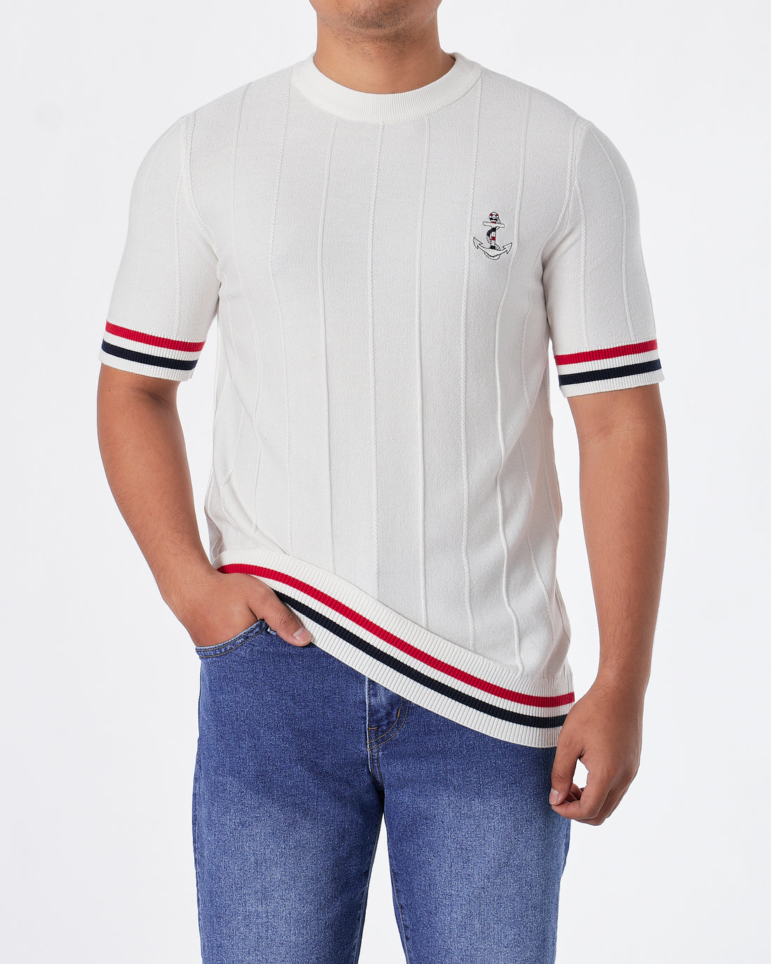TB Tri-Colour Striped Men White Knit  T-Shirt 59.90