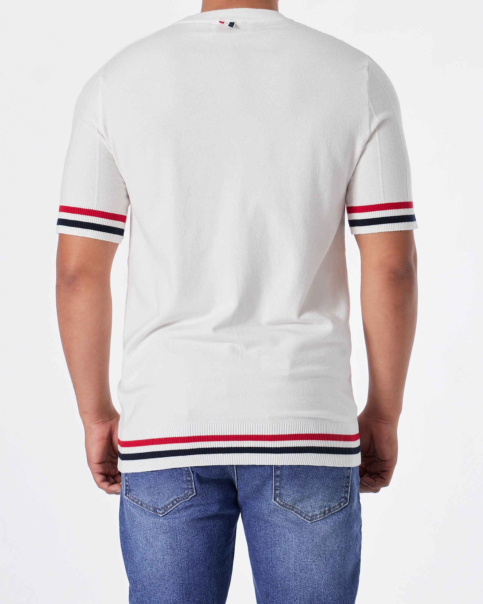 TB Tri-Colour Striped Men White Knit  T-Shirt 59.90