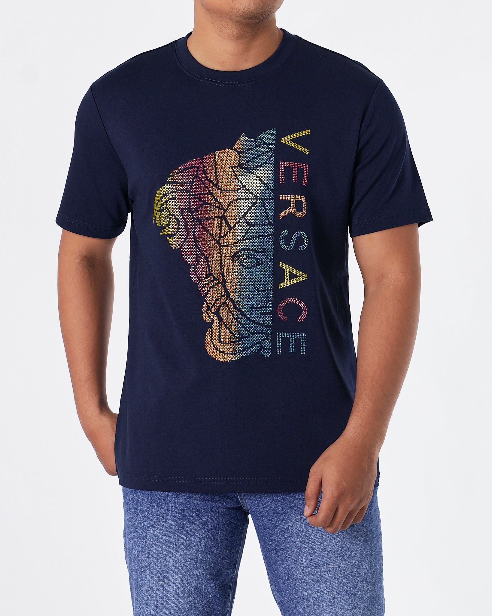 VER Rhinestone Medusa Printed Men Blue T-Shirt 68.90