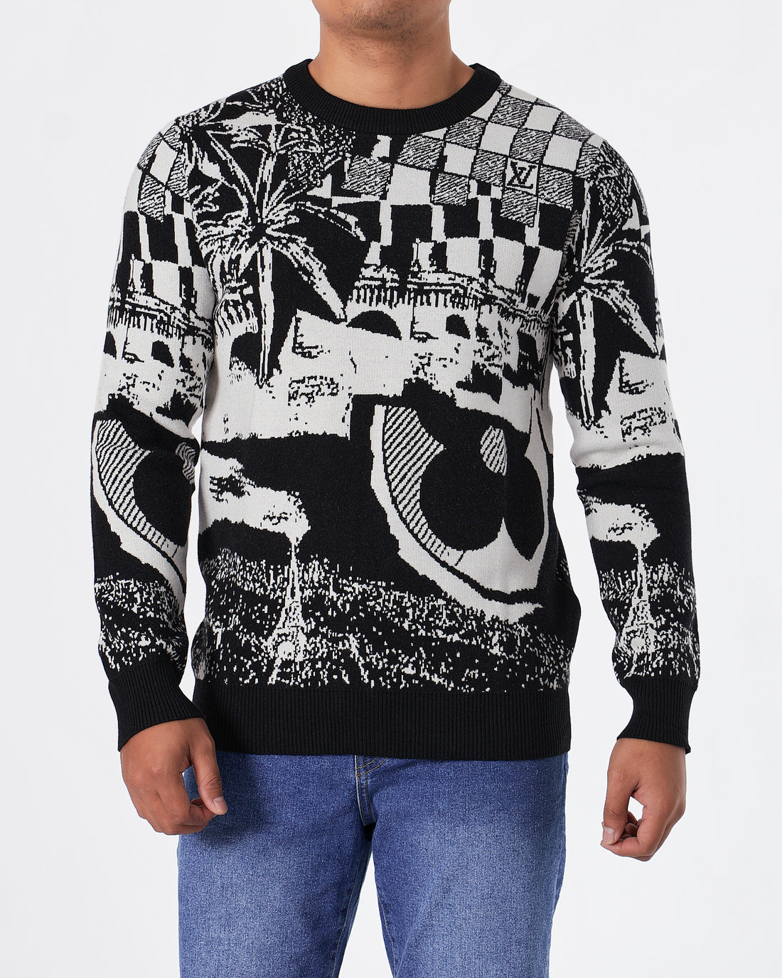 LV Graffiti Over Pinted Men Black Knit Sweater 70.90