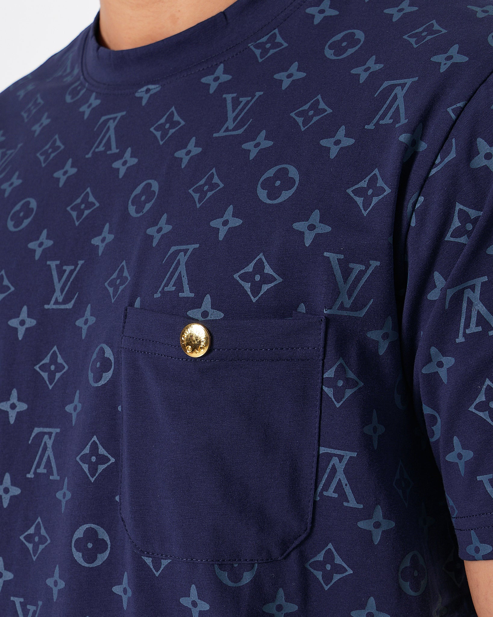 LV Monogram Over Printed Men Blue T-Shirt 24.90