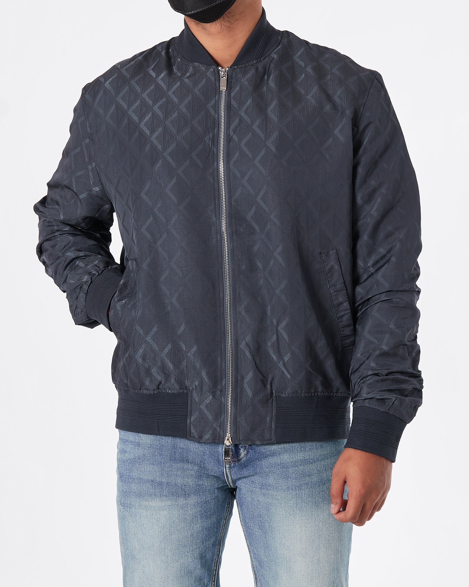 CD Diamond Zipped Bomber Jacket Gray Technical Jacquard