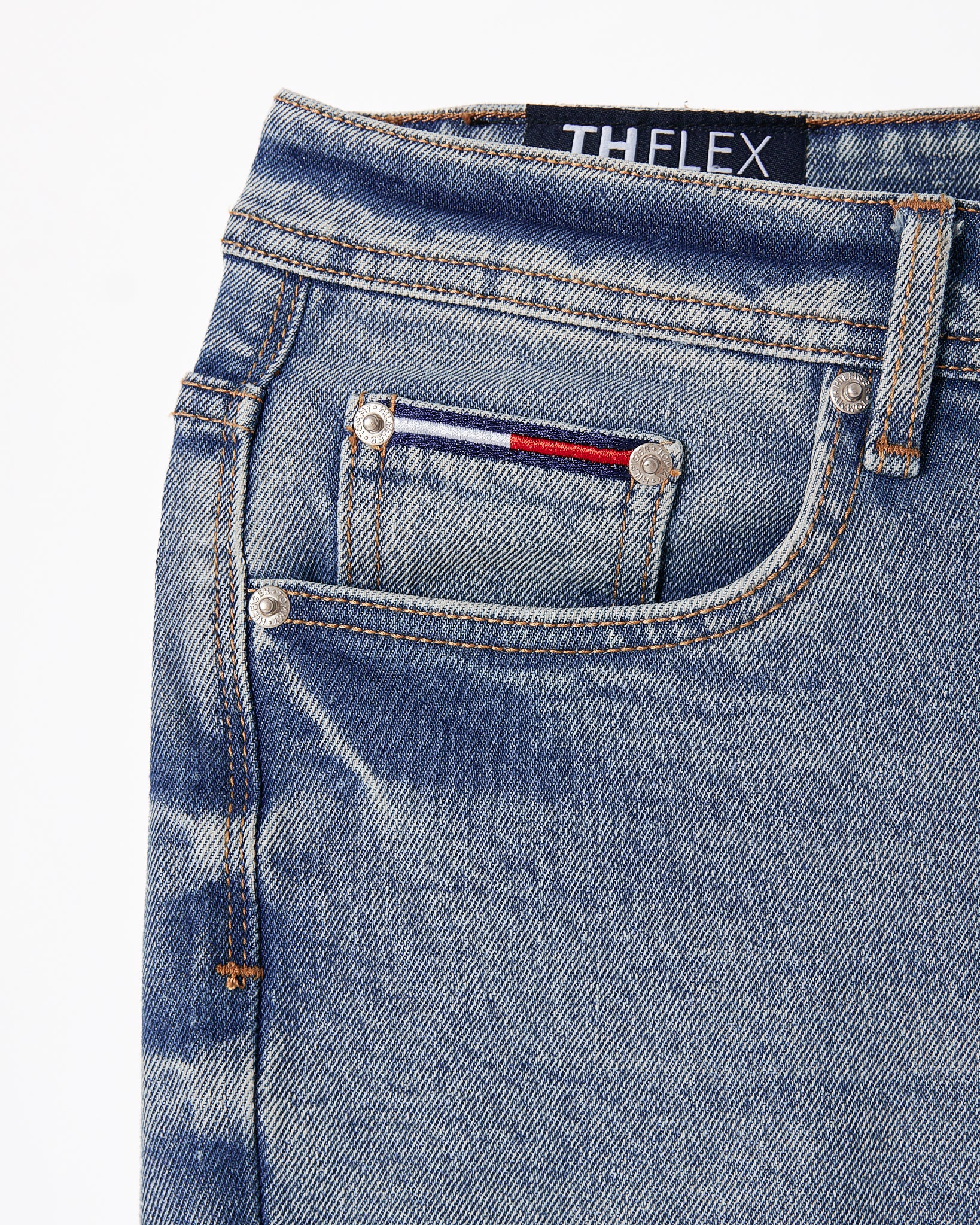 TH Flag Embroidered Distressed  Men Blue Slim Fit Jeans 25.90