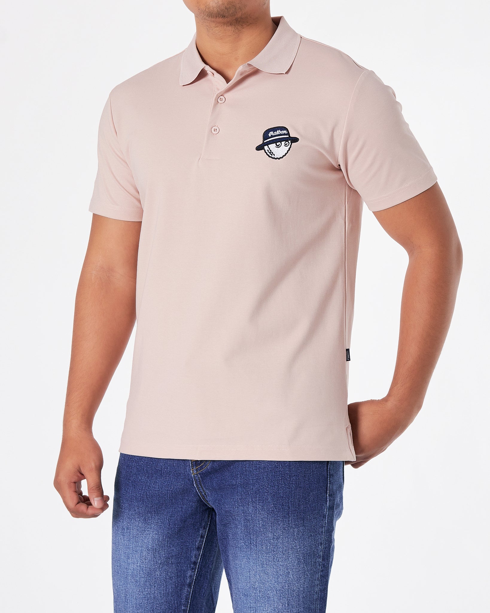 MAL Cartoon Embroidered Men Pink Polo Shirt 20.90