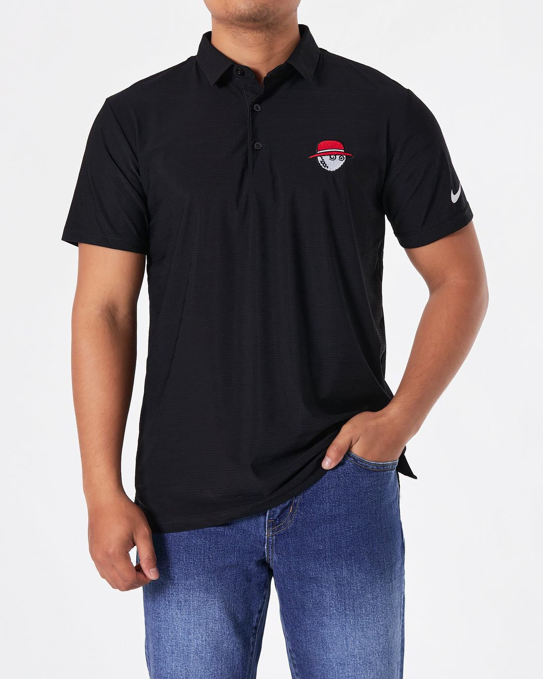 MAL Cartoon Embroidered Men Black Sport Polo Shirt 19.90