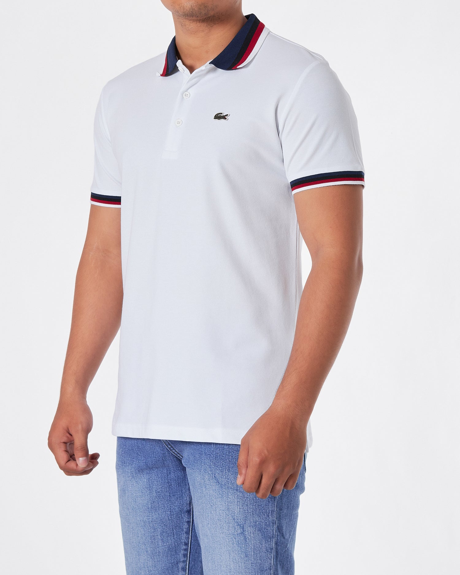 LAC Striped Collar Men White Polo Shirt 23.90