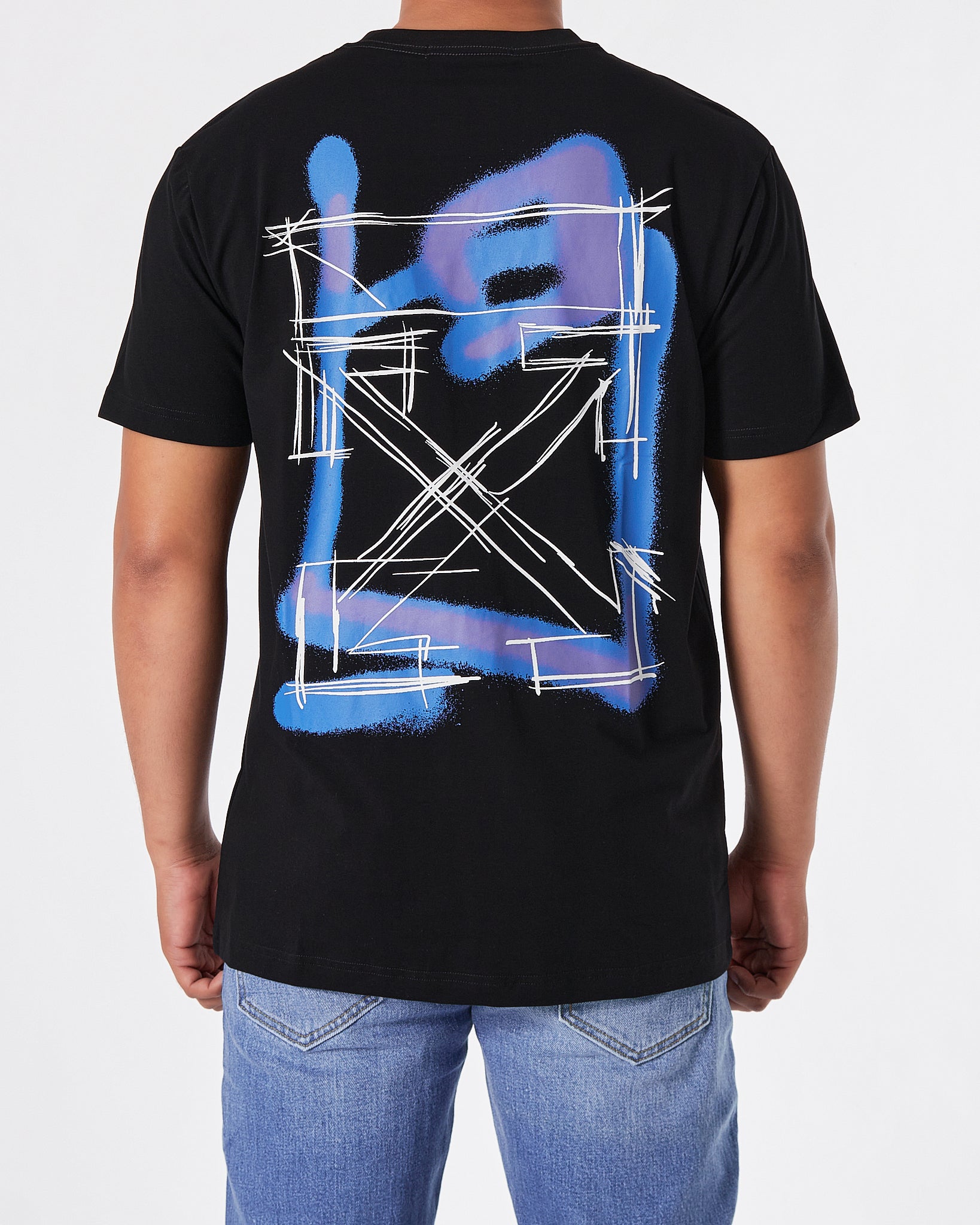 OW Cross Back Logo Graffiti Men Black T-Shirt 17.50