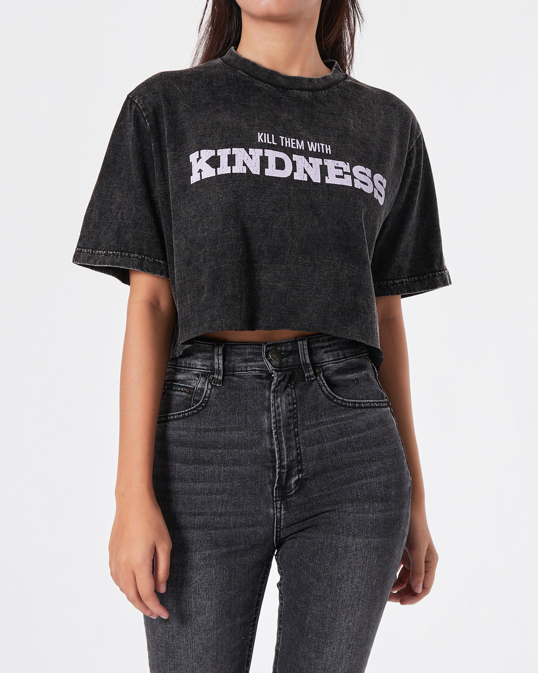 Pink Kindness Lady Black T-Shirt Crop Top 10.90