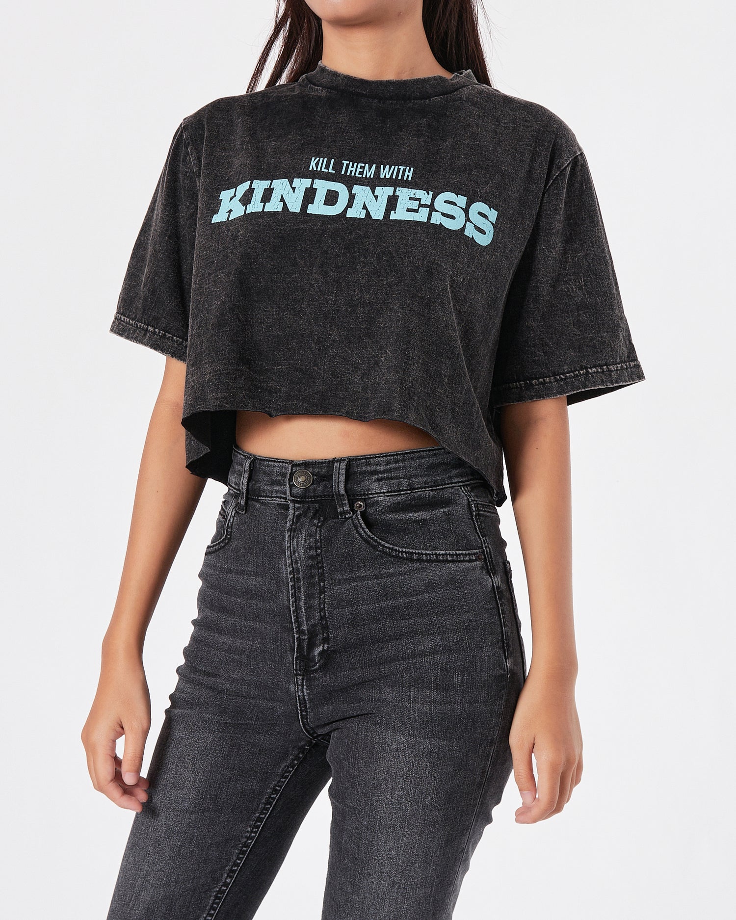 Green Kindness Lady Black T-Shirt Crop Top 10.90