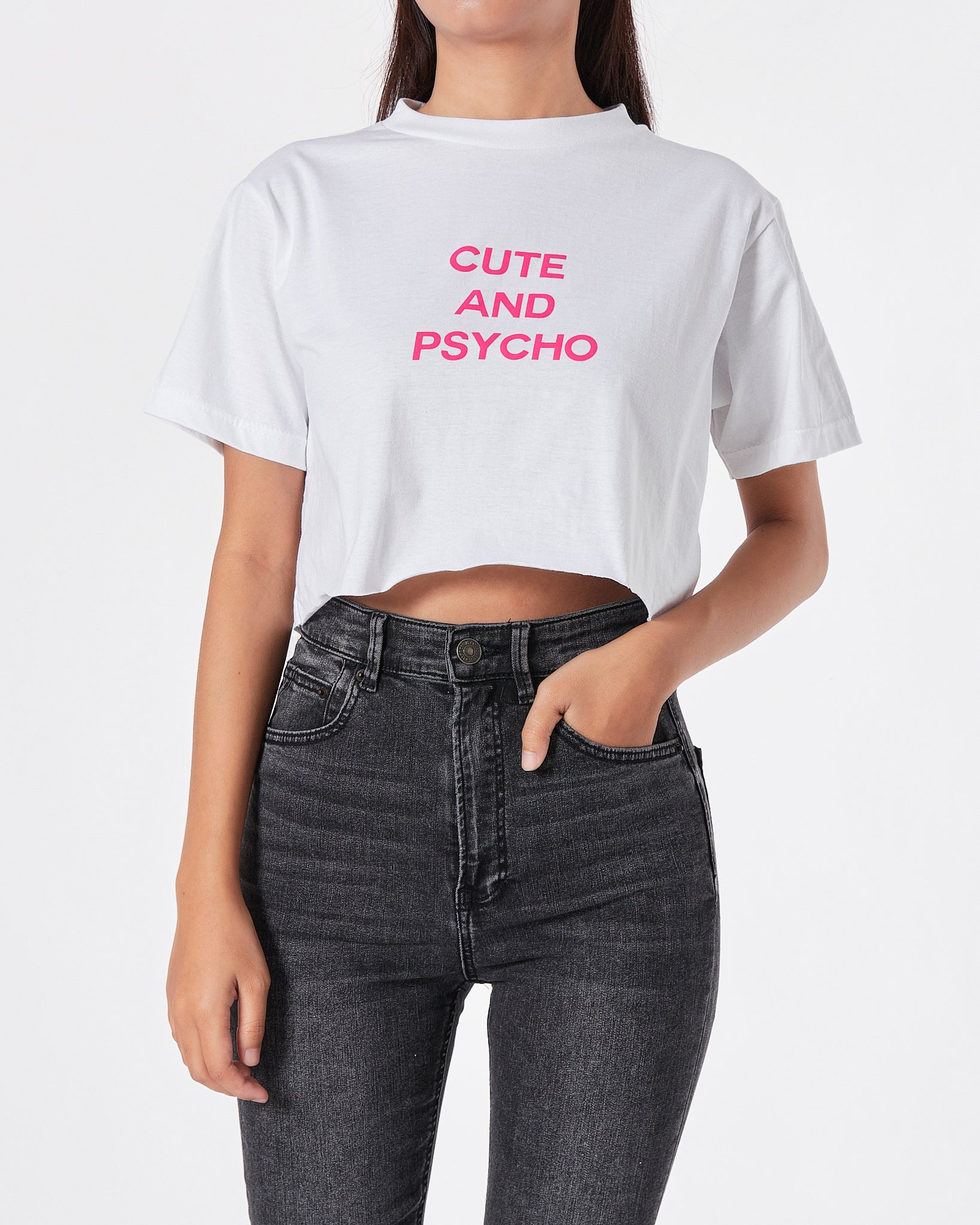 Cute And Psycho Lady White T-Shirt Crop Top 9.90