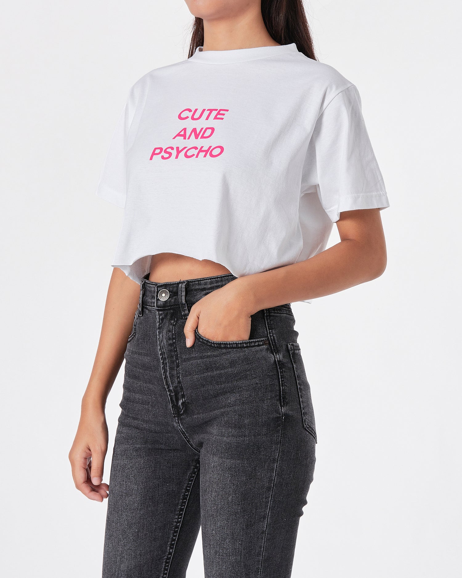 Cute And Psycho Lady White T-Shirt Crop Top 9.90