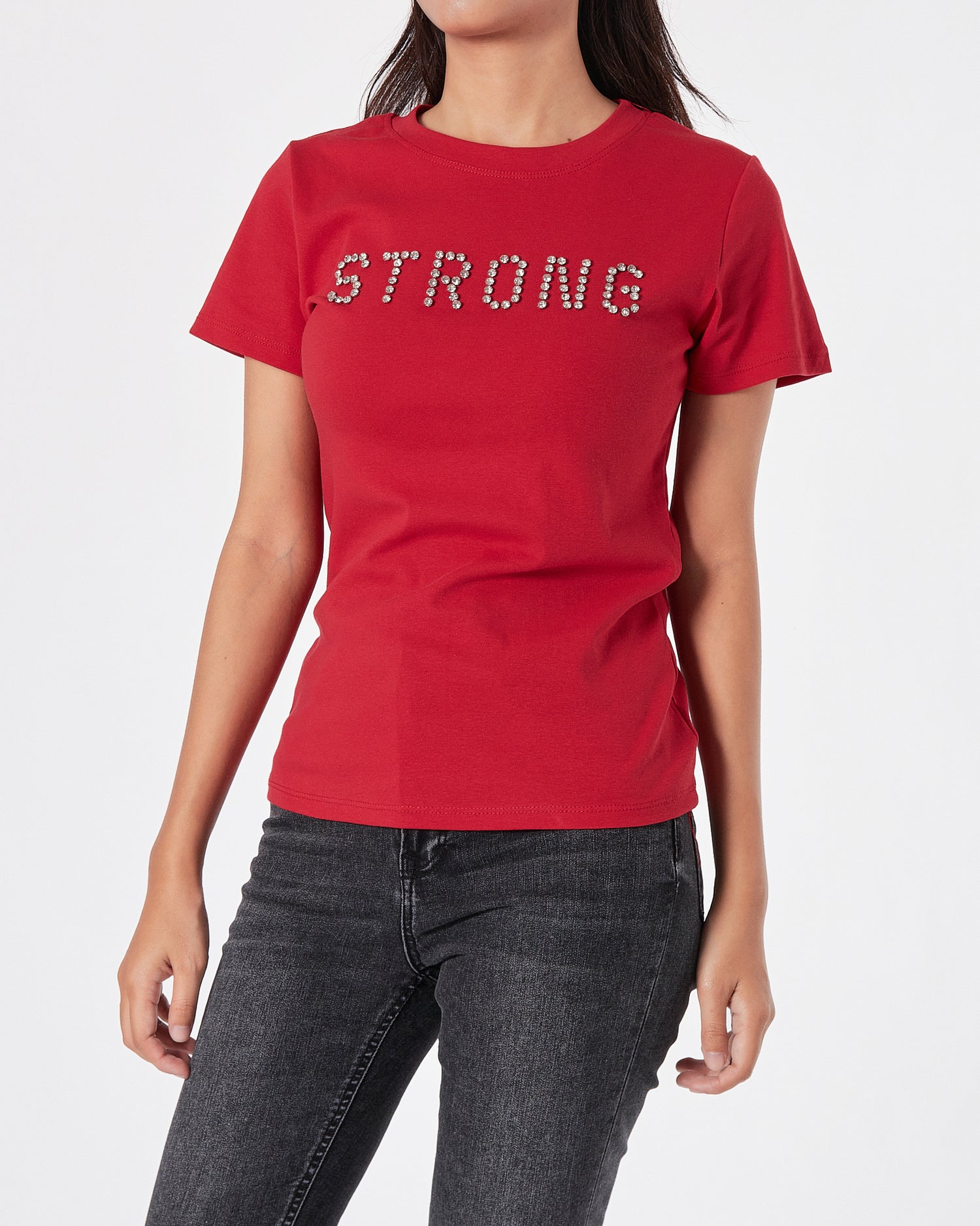 Strong Rhinestone Lady Red T-Shirt 11.90