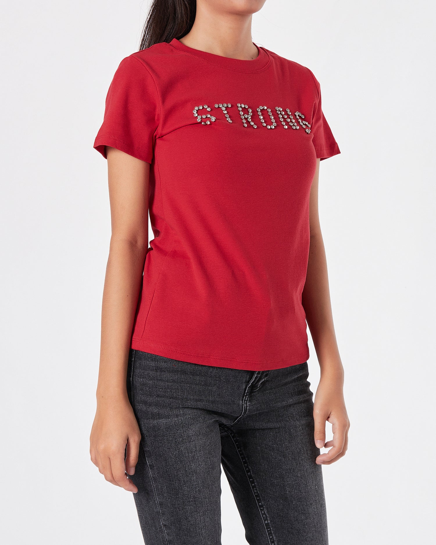 Strong Rhinestone Lady Red T-Shirt 11.90