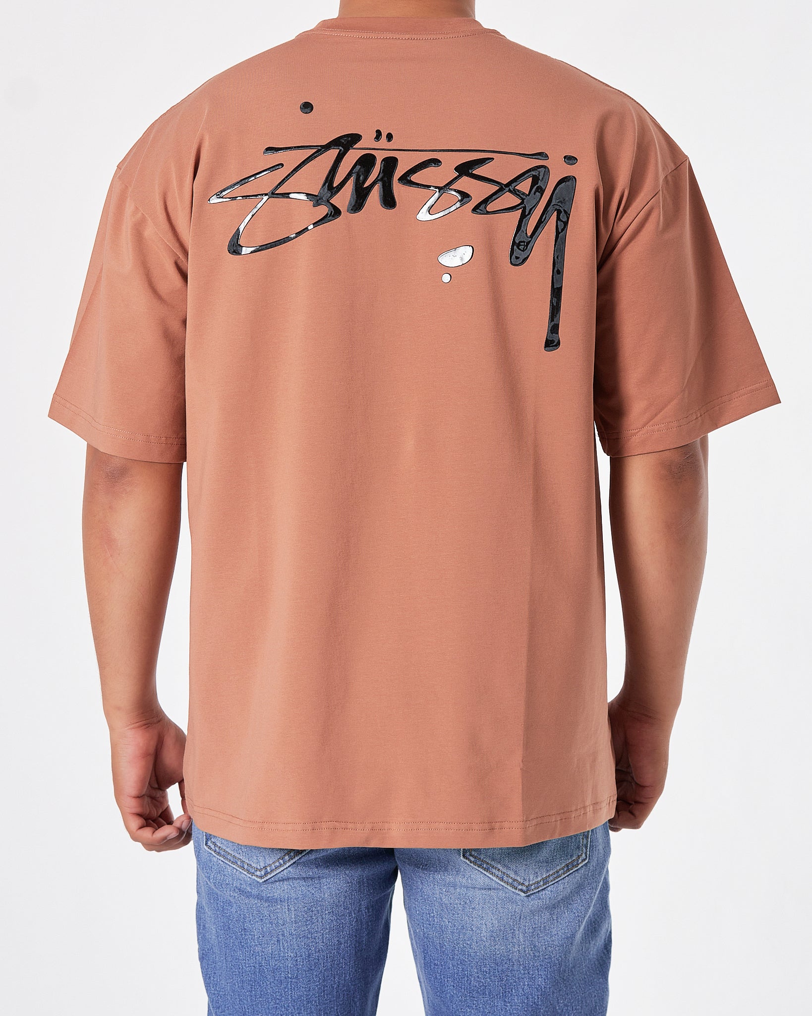 STU Front Back Logo Graffiti Printed Men Brown T-Shirt 20.90