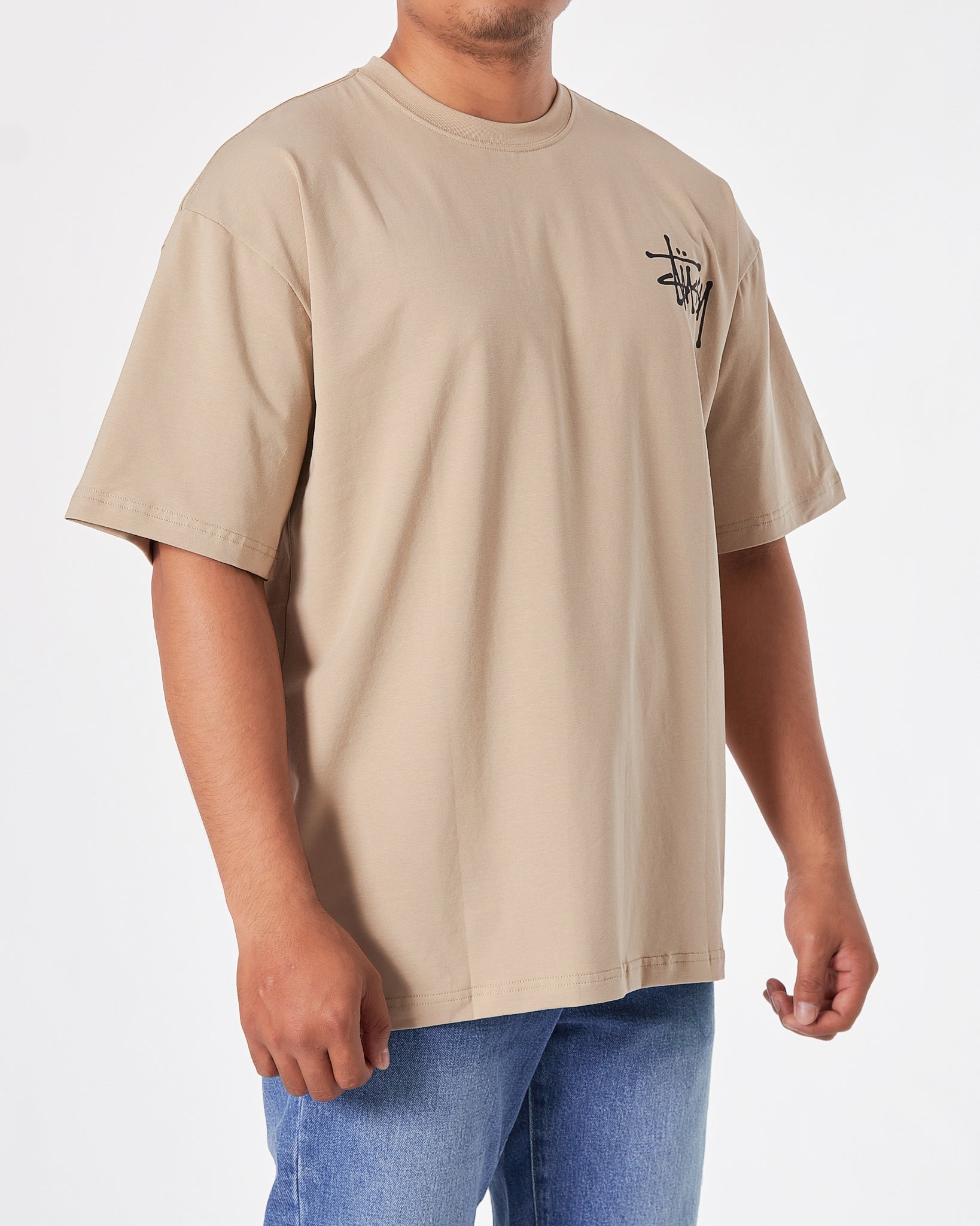 STU Front Back Logo Printed Men Cream T-Shirt 20.90