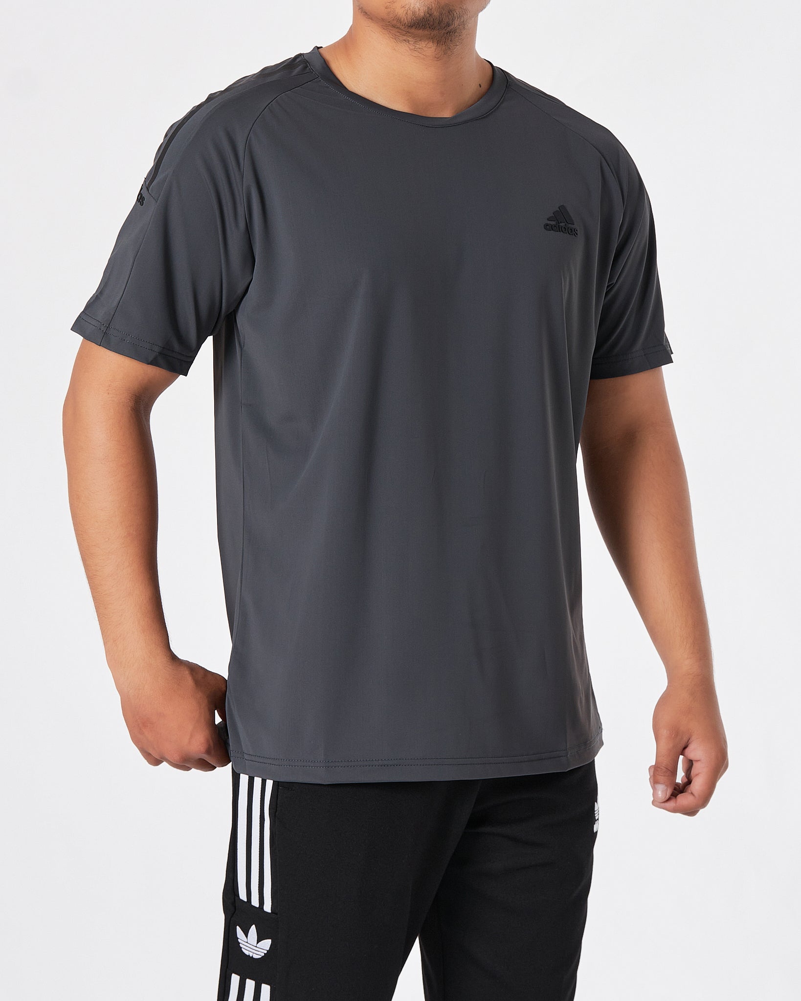 ADI Striped Men Grey Sport T-Shirt 13.90