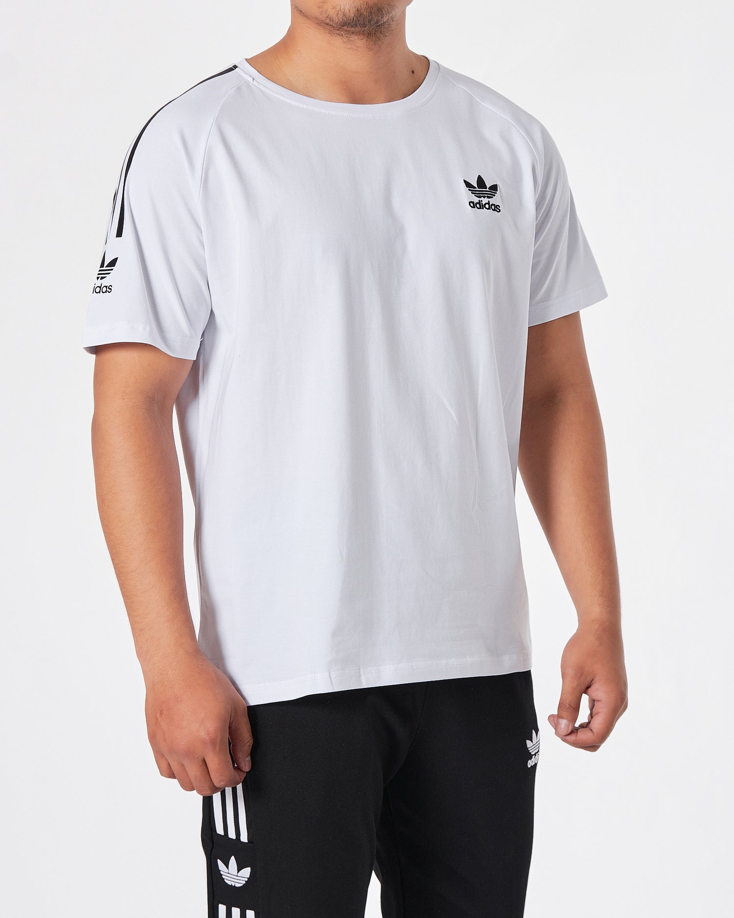 ADI Striped Sleeve Men White T-Shirt 13.90